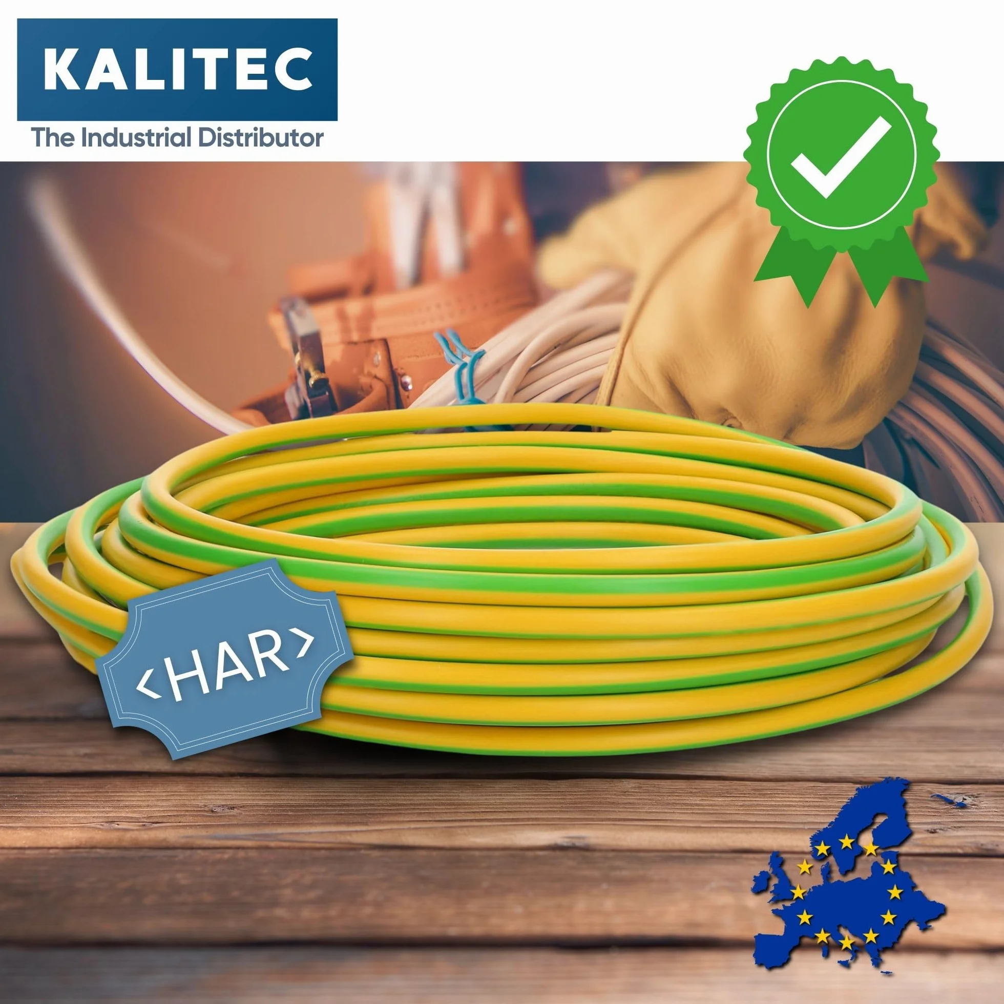 Kalitec Câble de câblage électrique H07V-K 6 mm² vert et jaune - 5 m - Flexible - Câble de terre - Conducteur de protection 6 mm² - Toron en PVC - Câblage fin