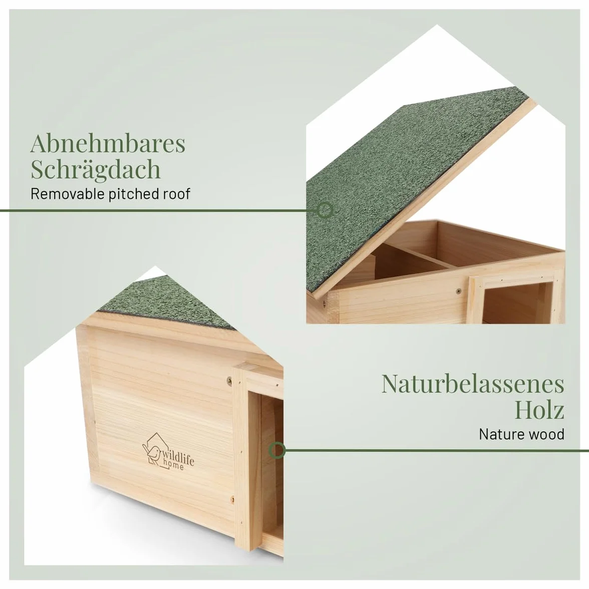 Maison pour hérisson Grande taille XXL en bois sol et toit résistant aux intempéries Sécurité pour chat Quartier d'hiver pour le jardin