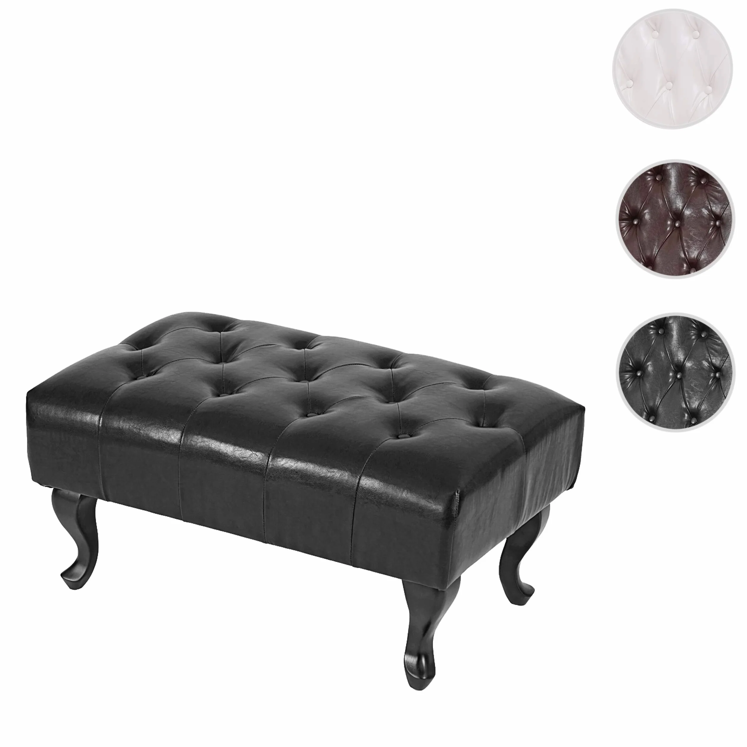 Mendler Pouf Ottoman de Luxe Lounge Chesterfield Similicuir Noir Pieds Antiques