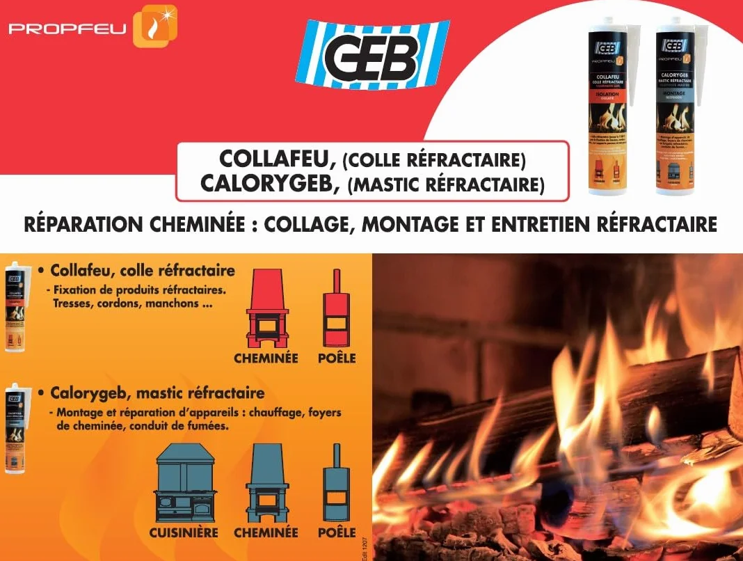 GEB Collafeu – Colle Réfractaire 1100°C pour Poêle à Bois, Insert, Cheminée, Four & Chaudière – Fixation Briques, Tresses, Gaines, Manchons & Joints – Cartouche 310ml