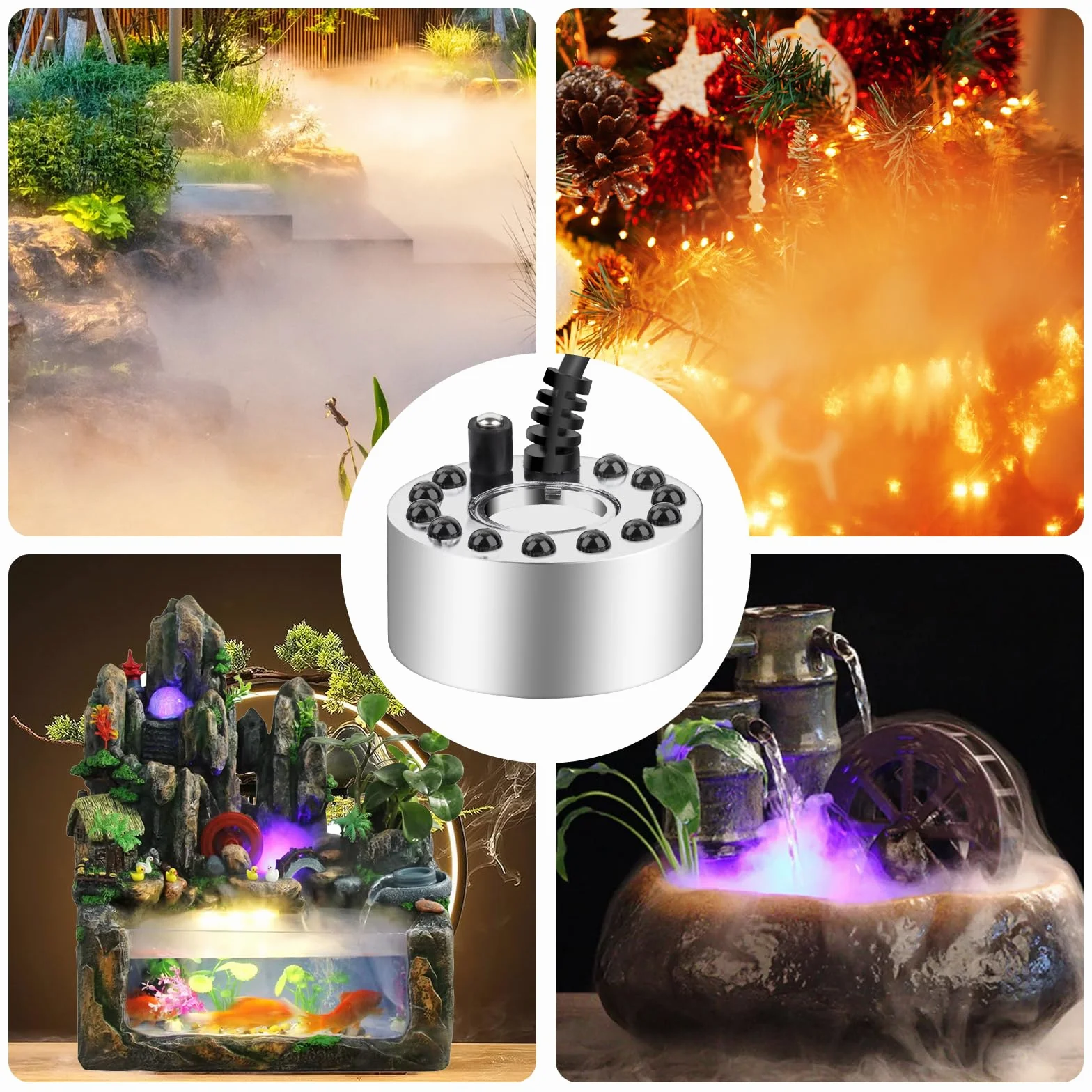 Brumisateur à Ultrasons 12 LED Colorées Mini Machine à Brouillard Métal Humidificateur d'air pour Fontaine Étang