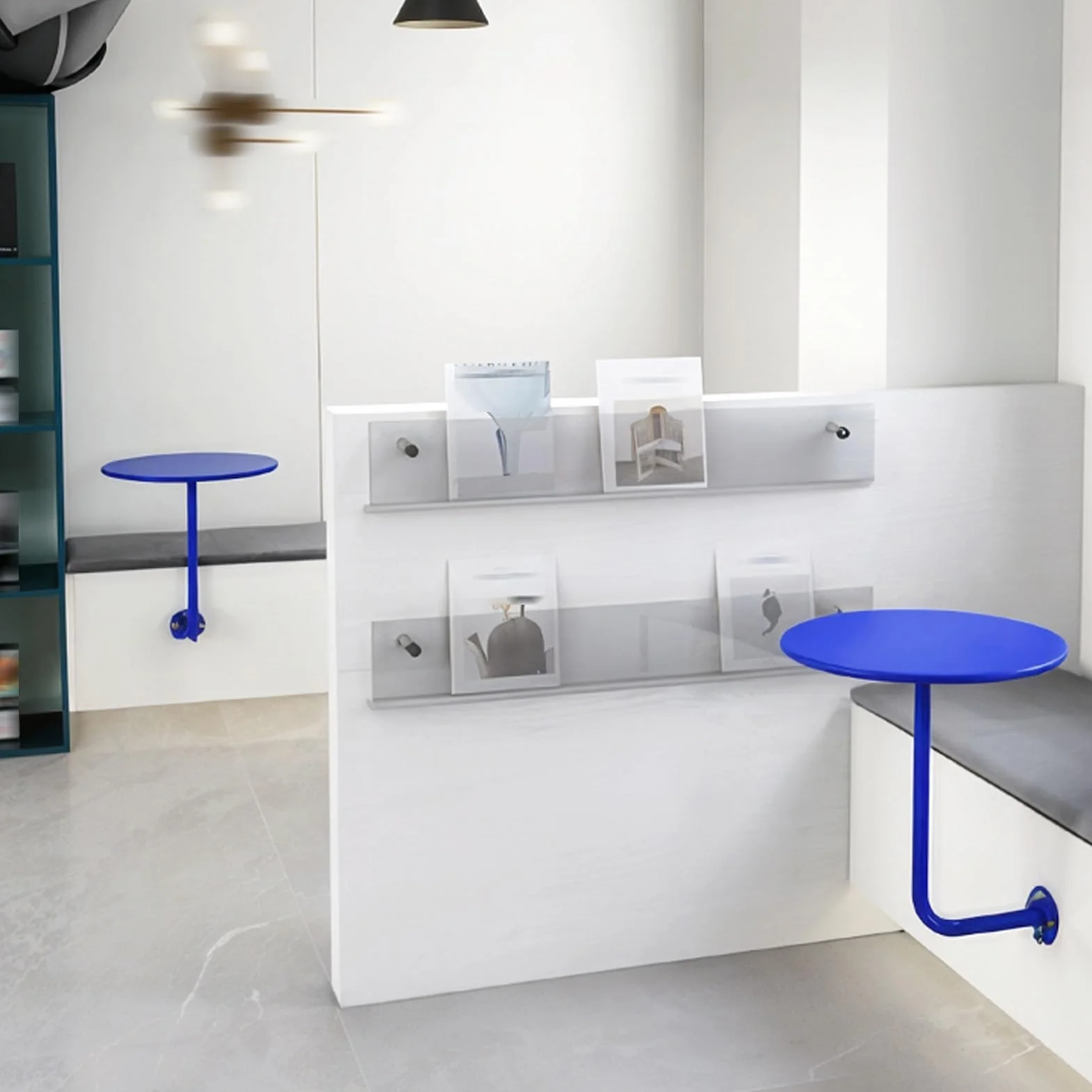 Petite Table de Bistrot Ronde Murale avec Étagères Flottantes, Métal Support en L pour Salon, Salle à Manger