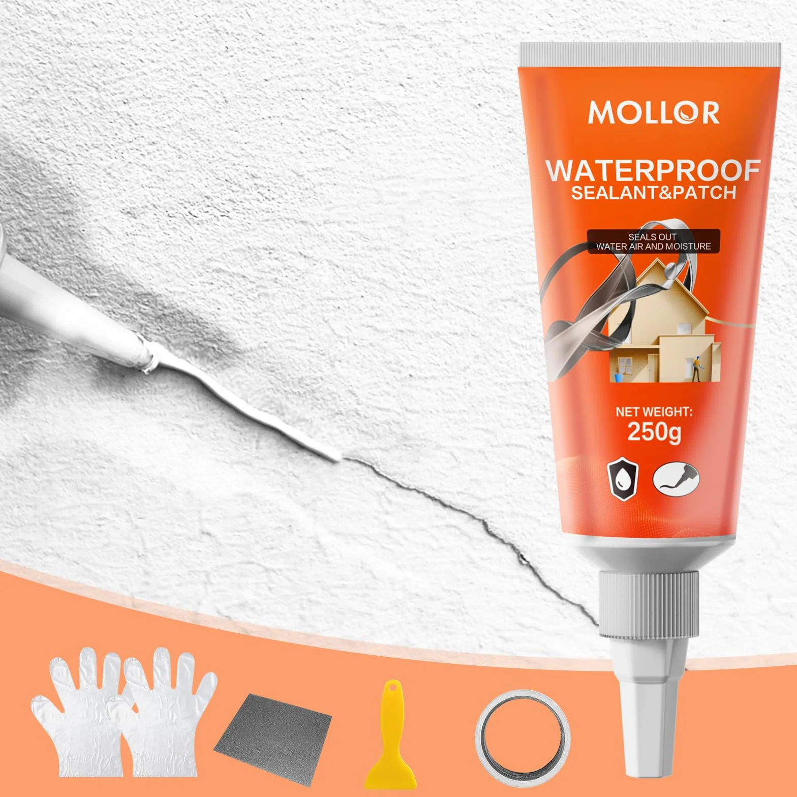 Remplissage de fissures pour béton, mastic de ciment robuste, auto-nivelant pour allée, allée, terrasse, colle à calfeutrer étanche pour extérieur, gris, 250 g
