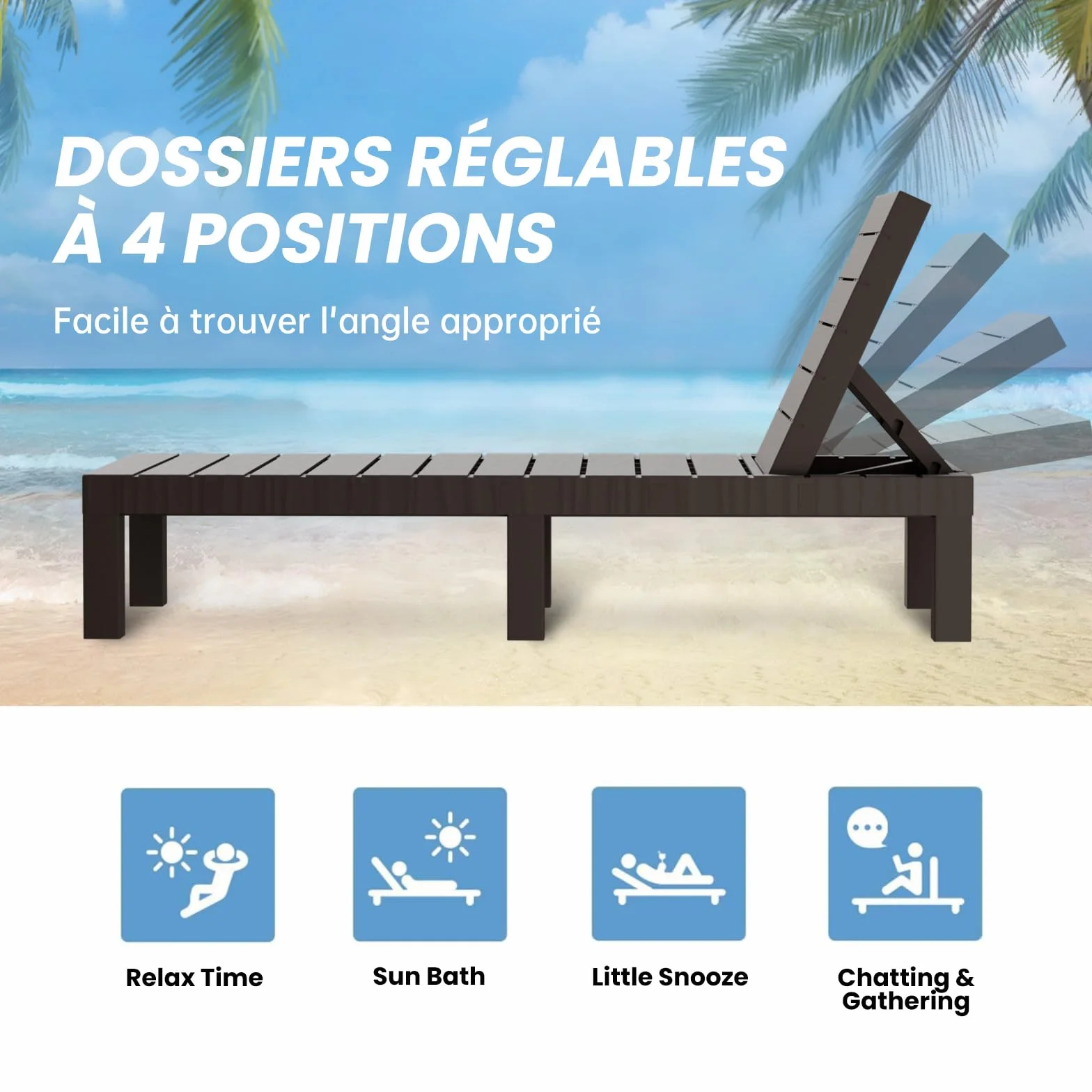 Luxirest Lot de 2 Chaise Longue Jardin avec Coussin Dossier réglable