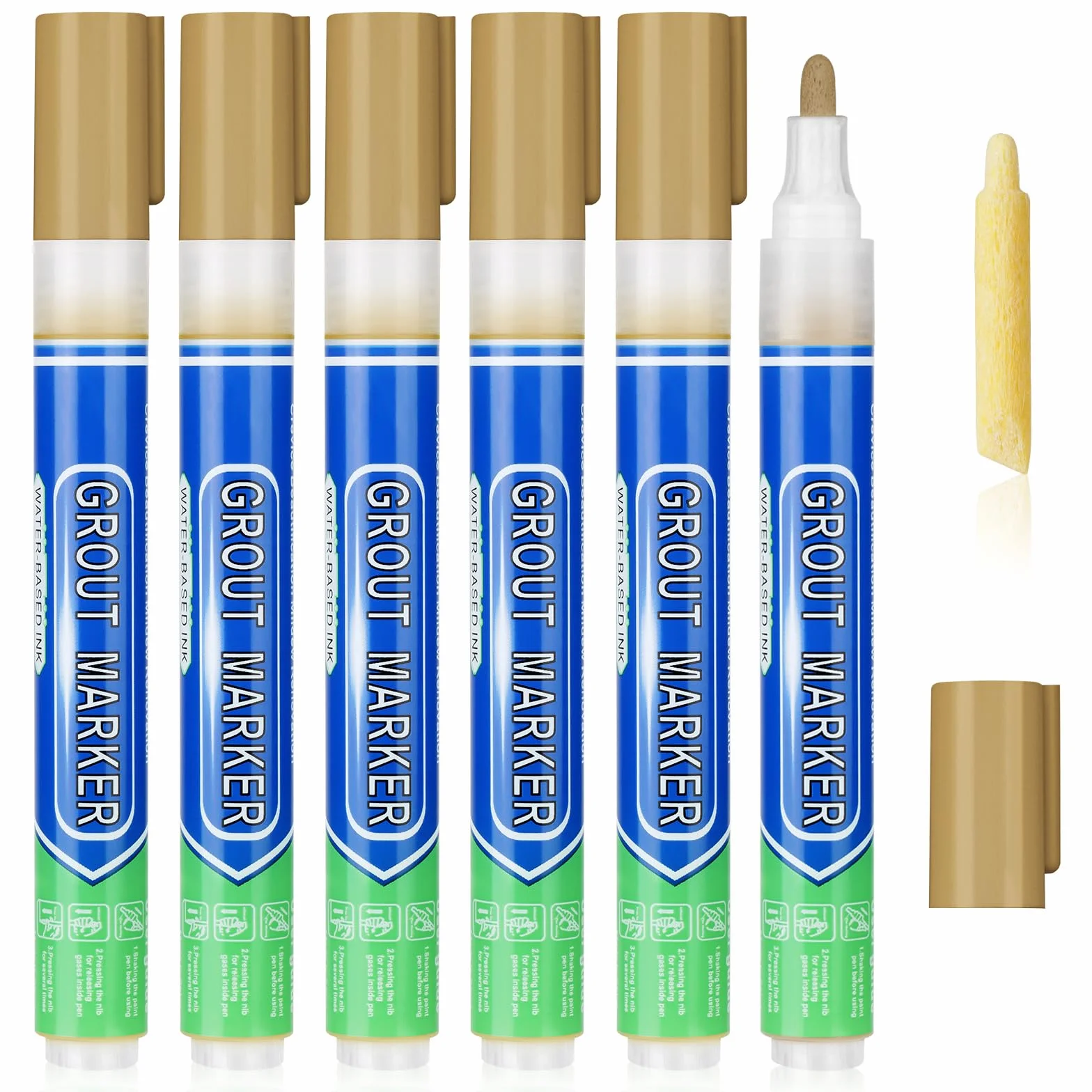 Flintronic Stylo Joint Carrelage, 6PCS Stylo de Carrelage à Coulis, Imperméable Marqueur Joints, Rénovateur de Coulis pour Salle de Bain, Cuisine, Carrelage, Sol