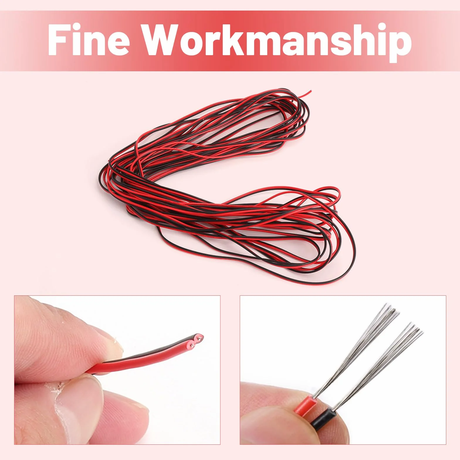 TNSLAND Fil électrique 12v 10 Mètres 22AWG, Cable 12v, Câble électrique à 2 Conducteurs Noir et Rouge, Câble LED, Câble à 2 Conducteurs pour Projets DIY avec Bandes LED et Câblage électronique