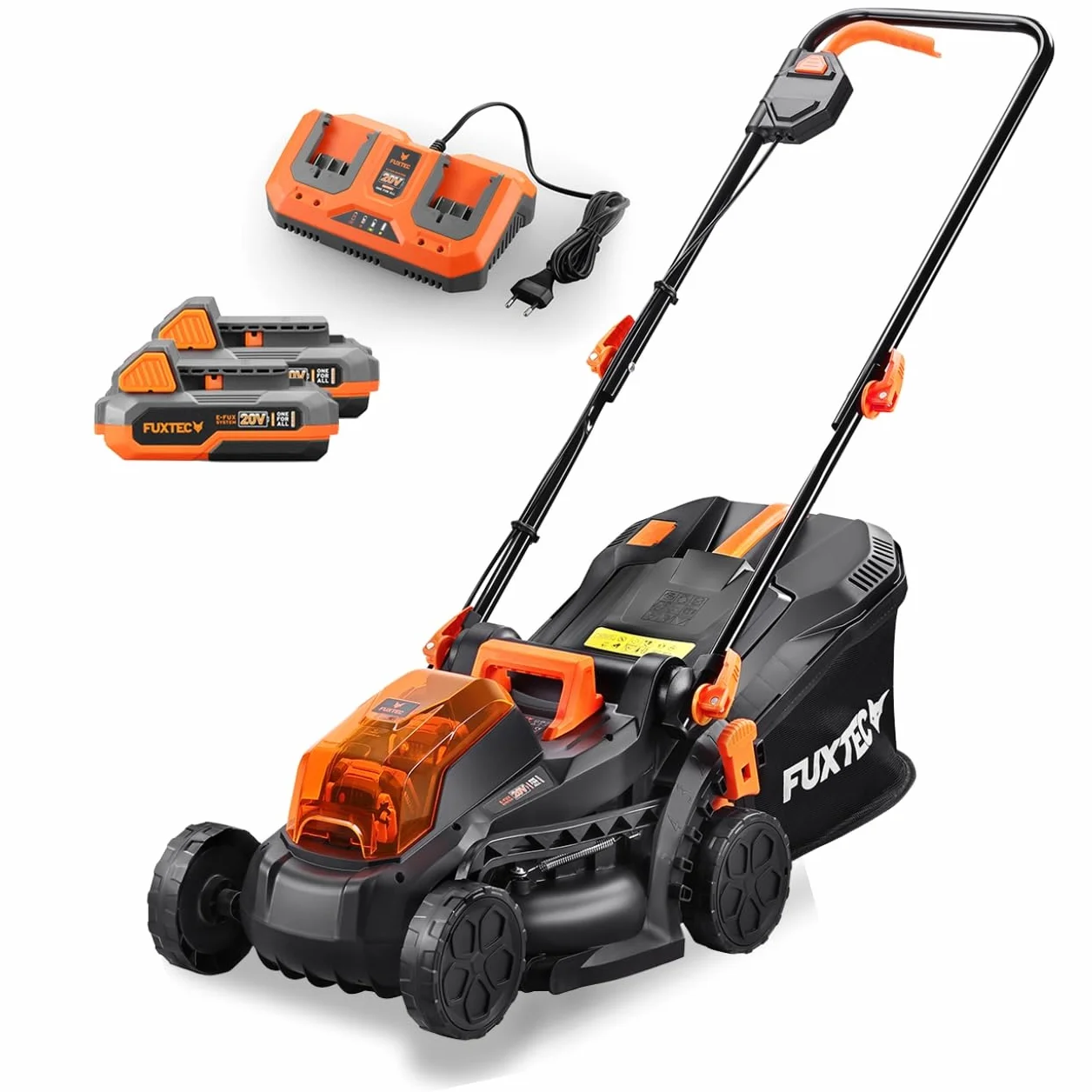 FUXTEC FX-E1RM20-33 cm Tondeuse à Gazon à Batterie 40V (2X20V) Set avec 2 Batteries 2Ah et Double Chargeur 2,4A