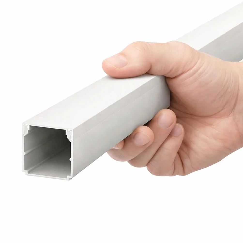 Goulotte Passe-câble en PVC 40 x 40 mm, 2 m de Longueur Totale, Canal d'installation électrique avec Couvercle, Blanc