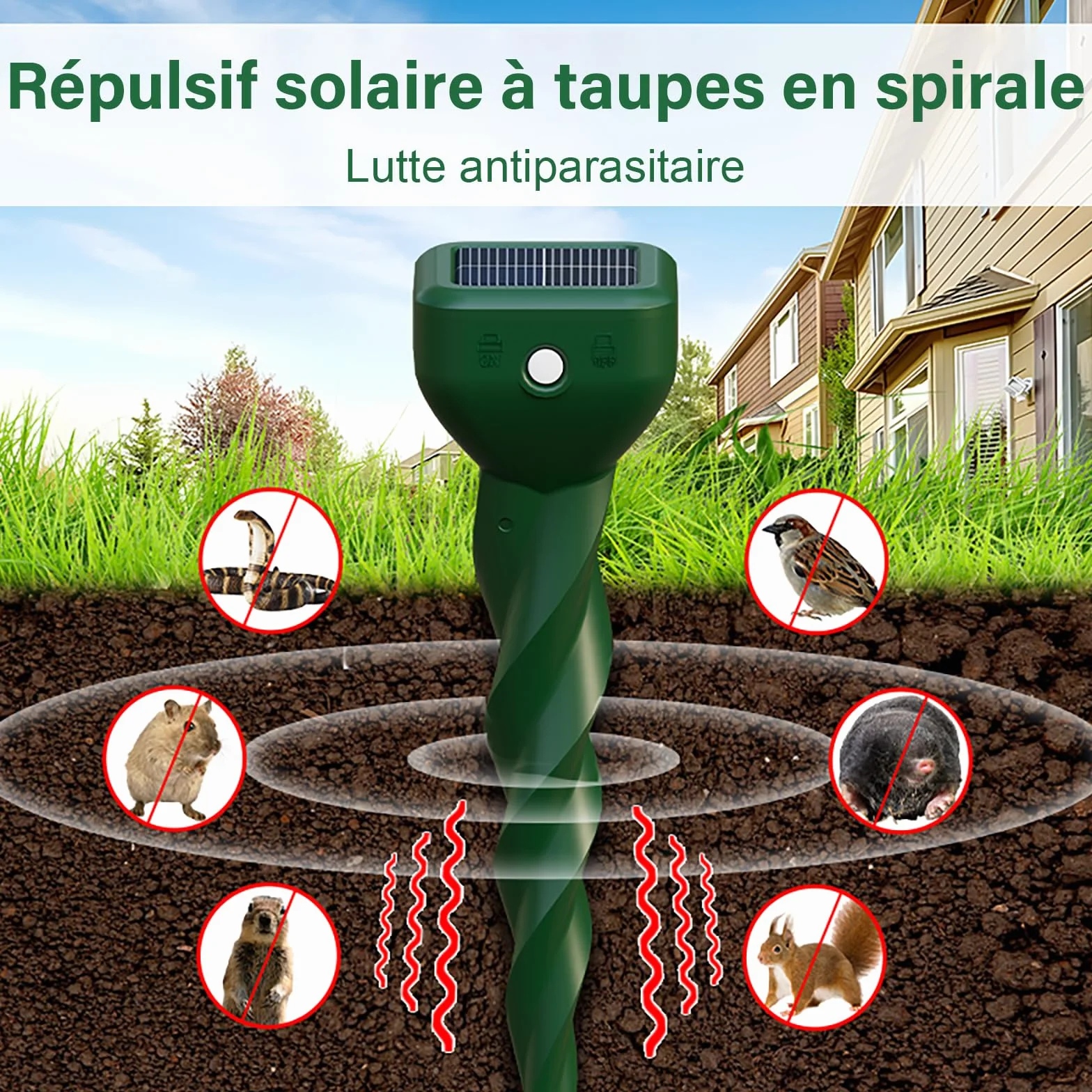 Lot de 2 Répulsif Taupe Vibration et Ultrasons Anti Taupe Solaire pour Jardin