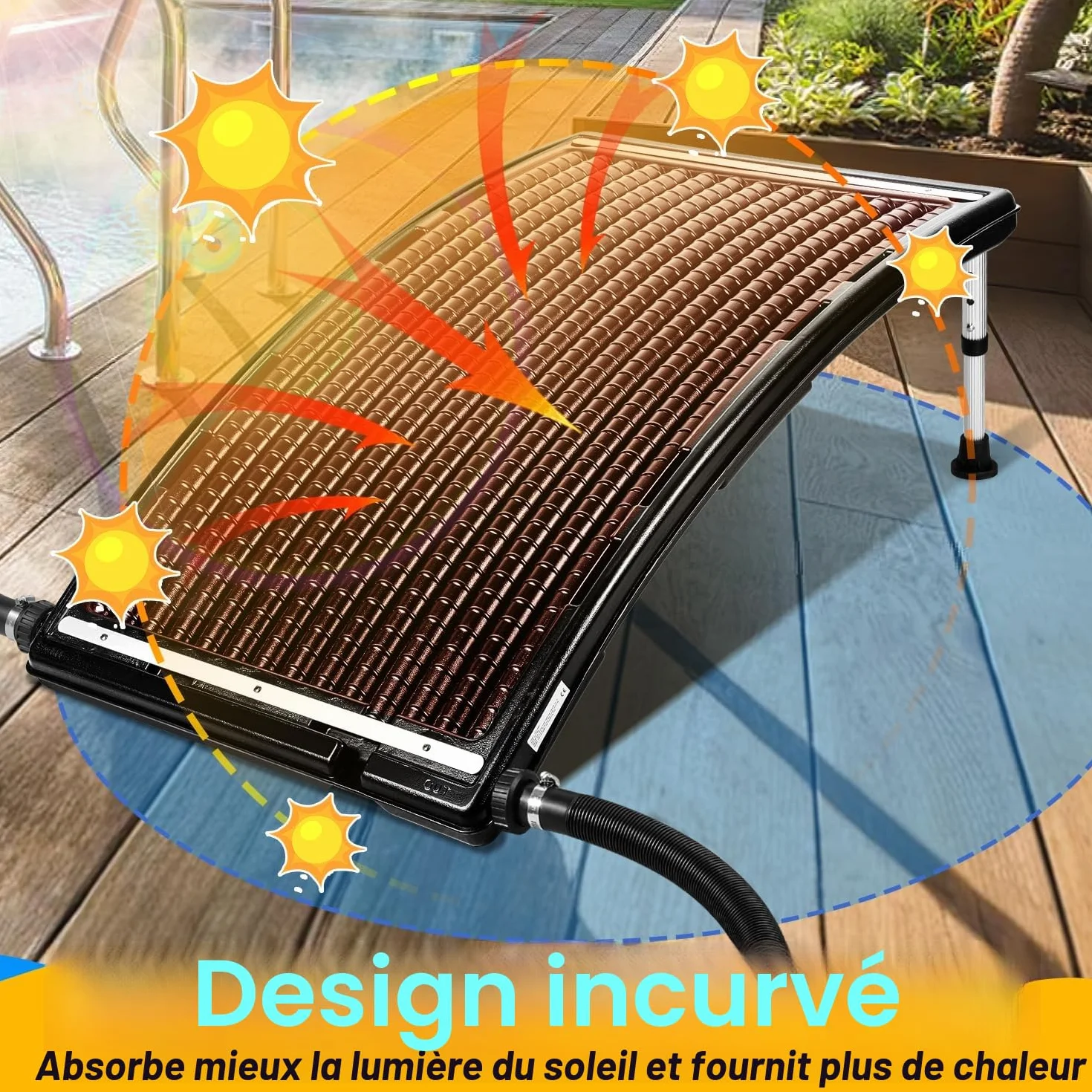 Jopassy Chauffage Solaire de Piscine 10000 l/h 113x69x35 cm Raccordement 32-40 mm