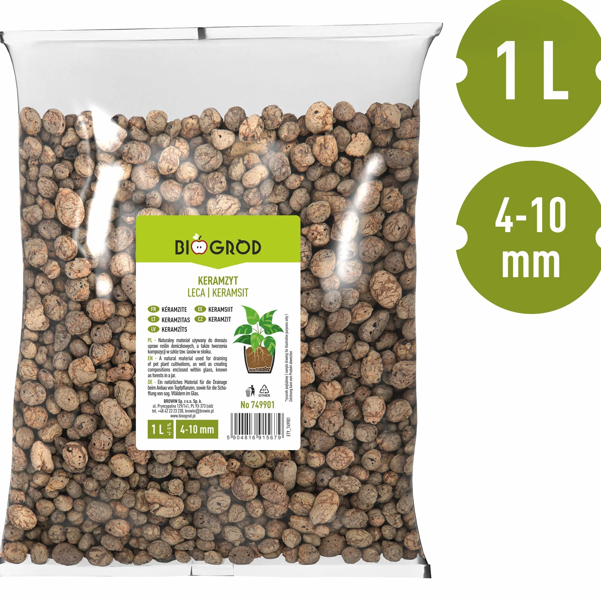 Browin Leca Galets d'argile 4-10 mm 1l Marron