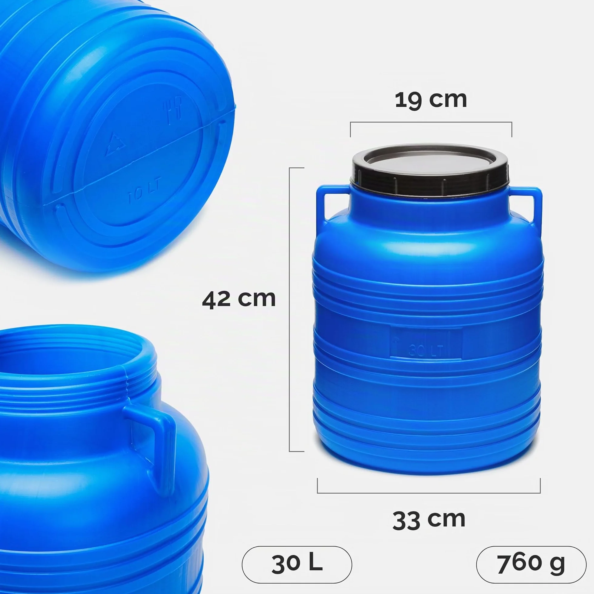 Garronda Lot de 2 Réservoir d'Eau 30 L, Baril Alimentaire HDPE sans BPA, Tonneau de Jardin GD-0078