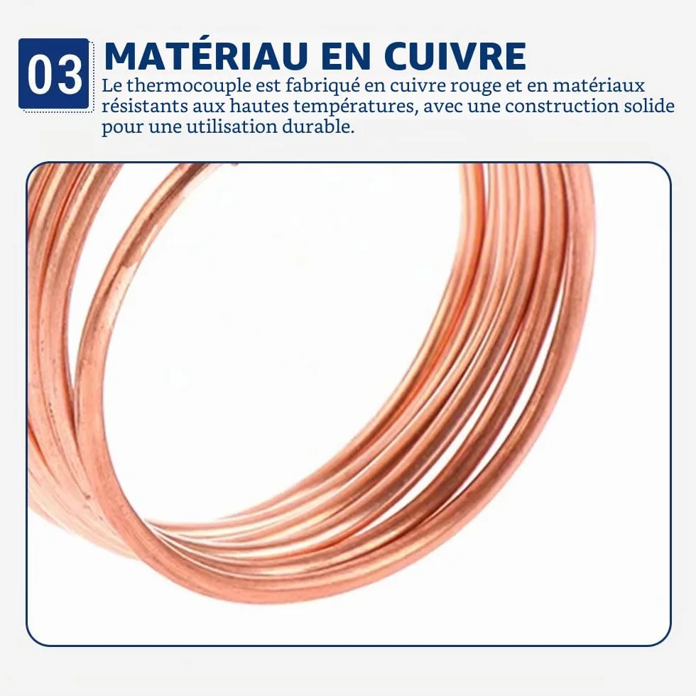Kit Thermocouple à Gaz Universel 90cm M6x0.75 Métal Filetage pour Chauffage