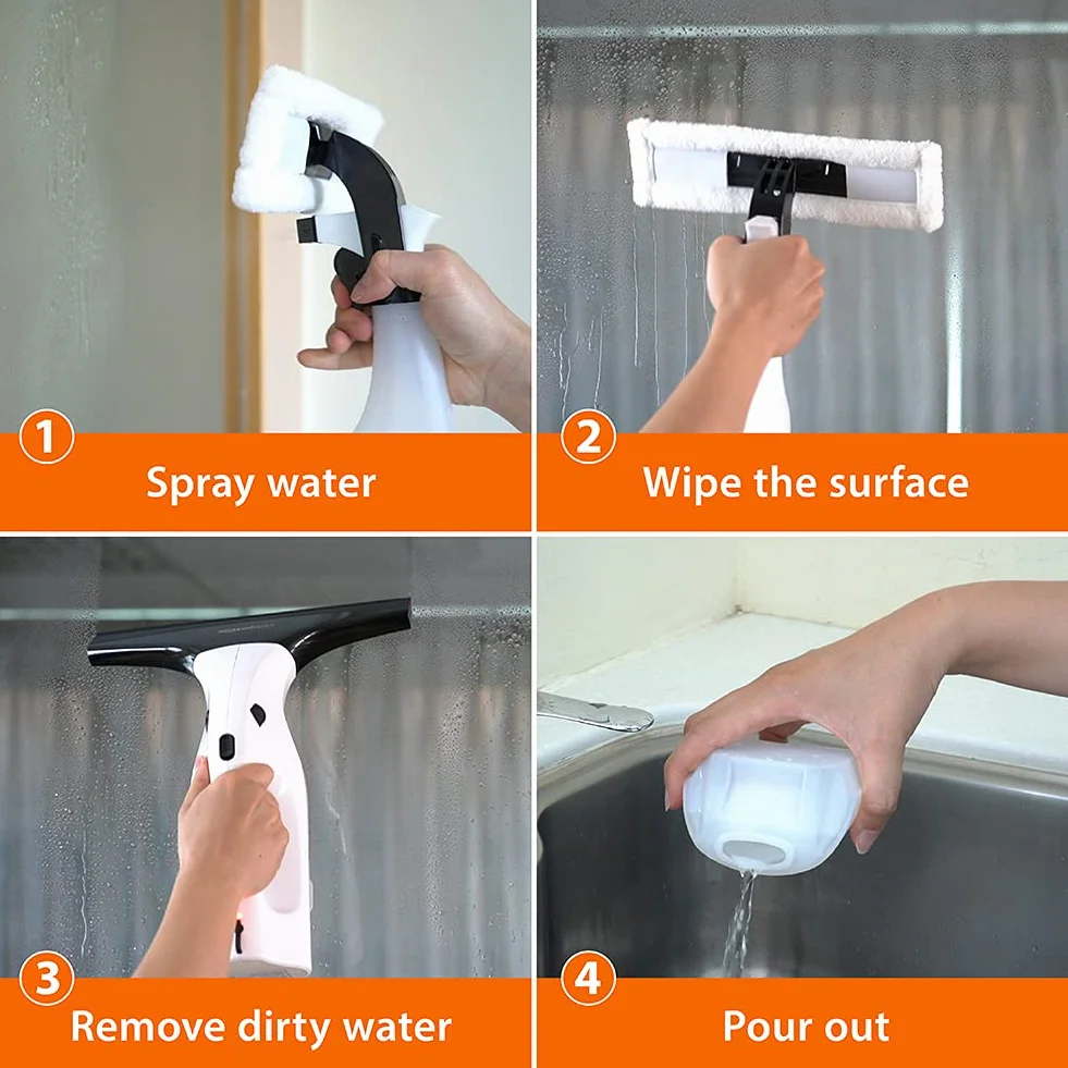 Amazon Basics Lave-vitres avec batterie rechargeable au lithium pour fenêtres, carreaux, miroirs et parois de douche, avec prise EU/UK/US/JP, 11.9 x 22.5 x 34.0 cm, 2 unité