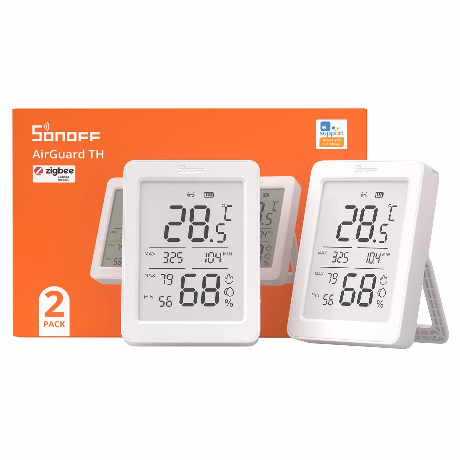 SONOFF AirGuard SNZB-02DR2 Capteur Zigbee Température Humidité Écran LCD 3.6 Pouces Thermomètre Hygromètre Lot de 2