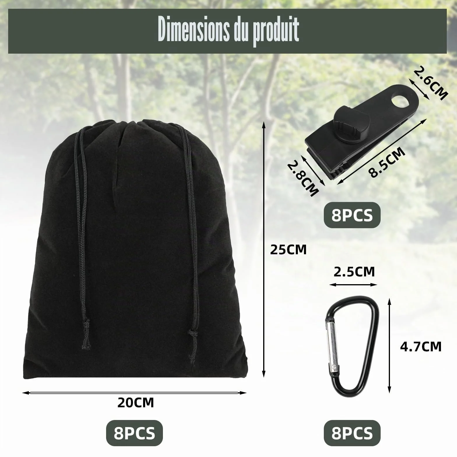 BATHRINS Lot de 8 Poches à Poids Portables pour Auvent Tente avec Mousquetons et Crochets