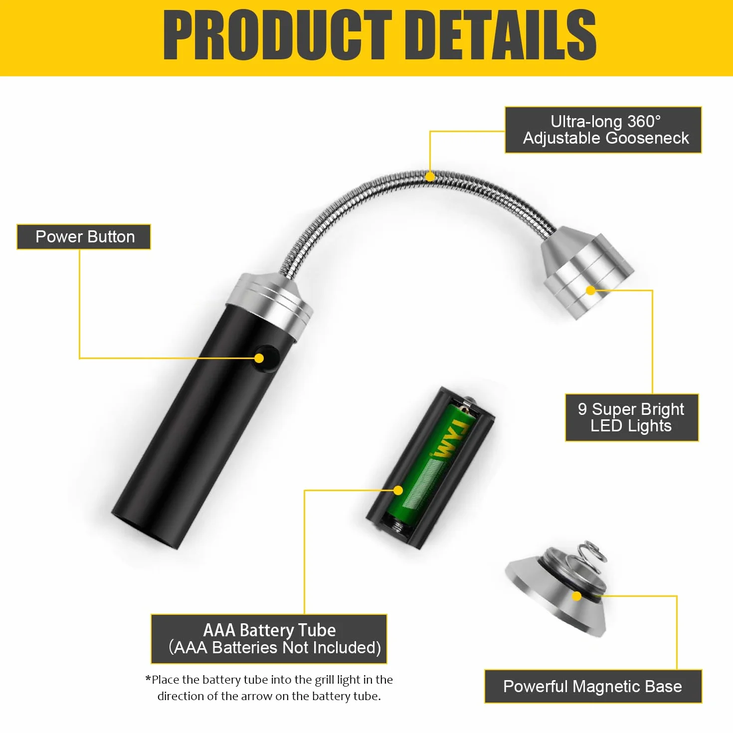 Lampe Barbecue LED Lot de 2 avec Base Magnétique 360° Flexible