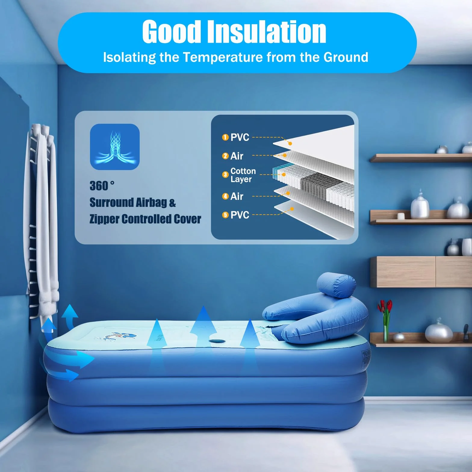 Baignoire gonflable adulte 150x80 cm avec tuyau d'évacuation pliable portable spa