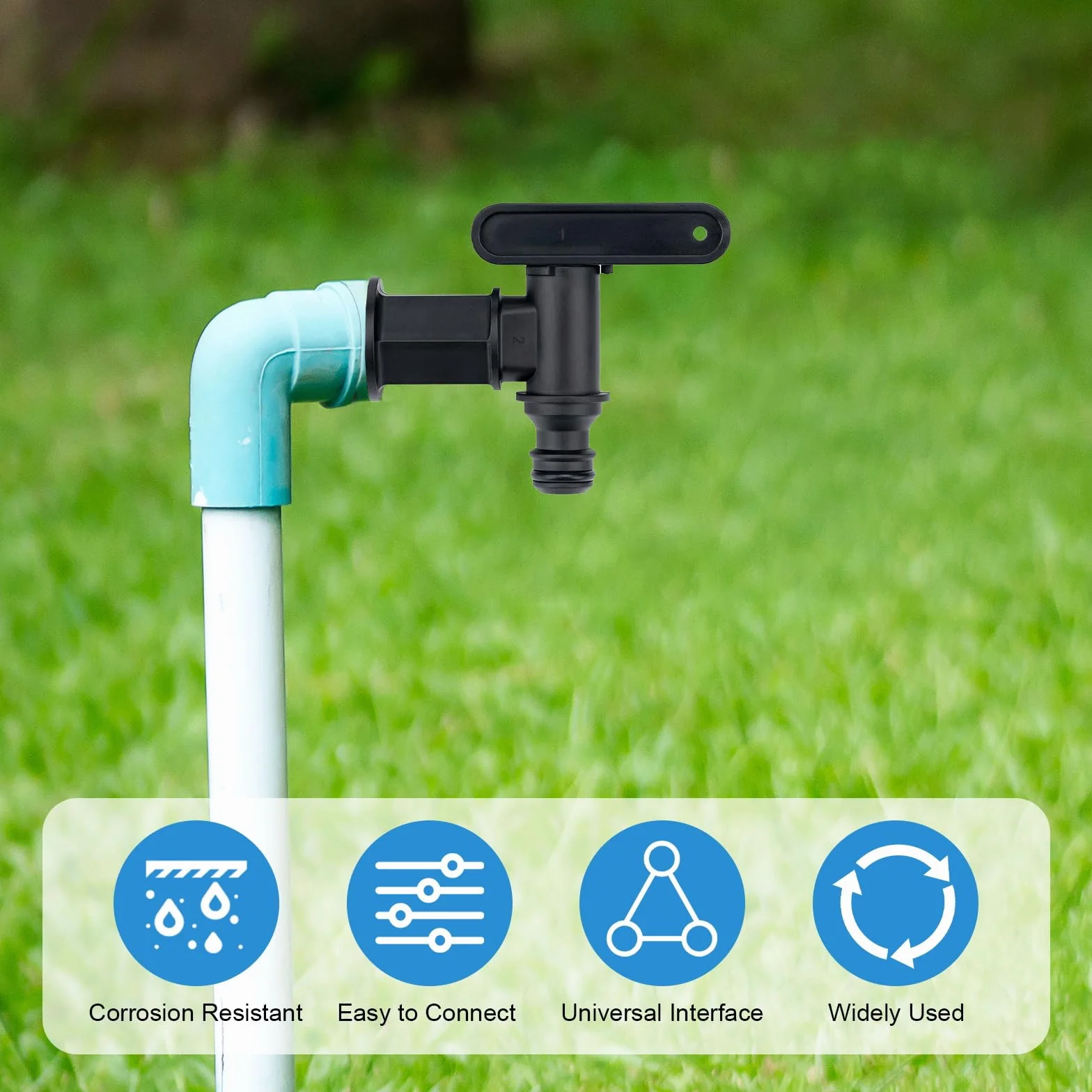 Lot de 2 robinets d'écoulement 3/4" pour citerne d'eau de pluie - Adaptateur récupérateur - Noir