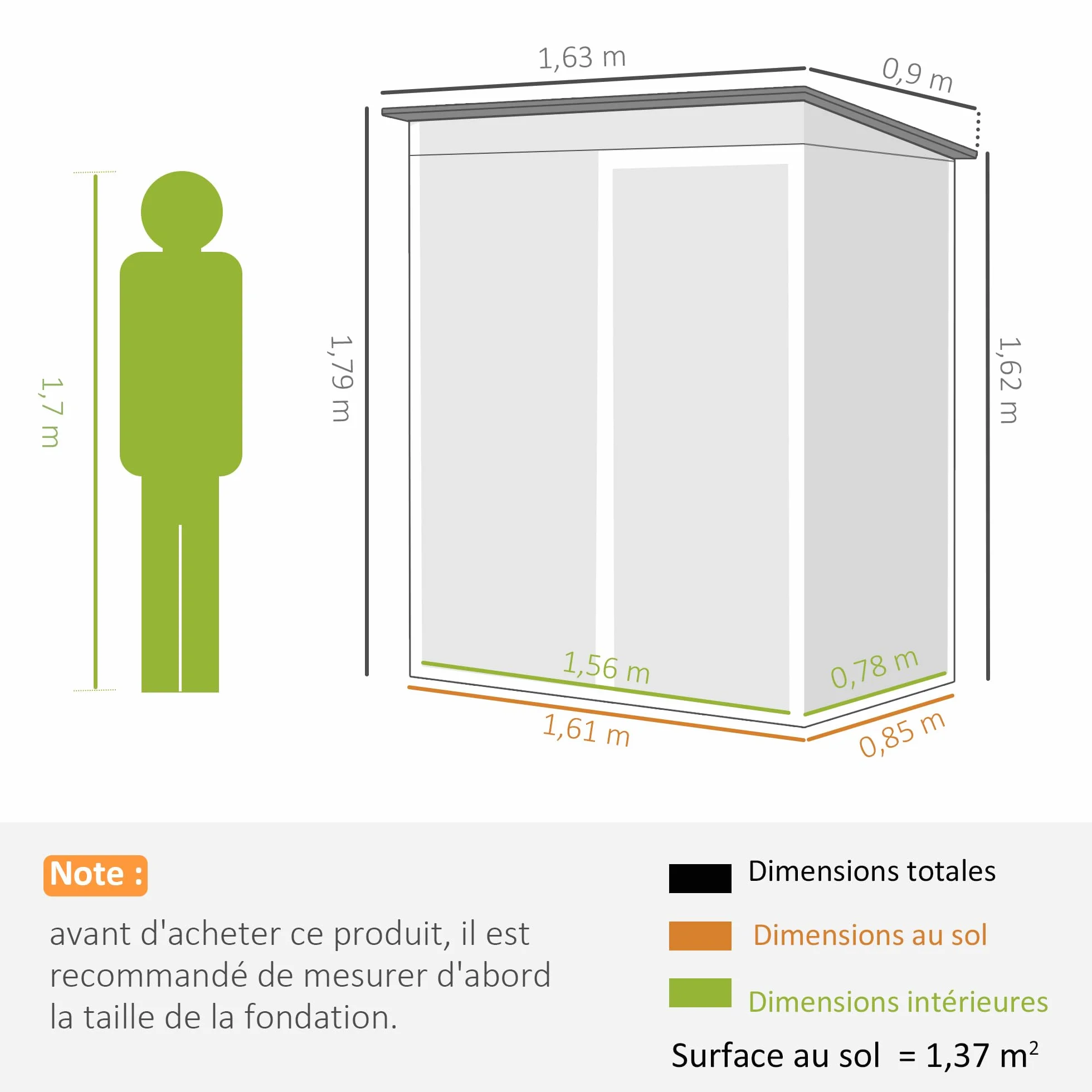 Outsunny Abri de Jardin en Métal 1,37m² 163x90x179cm Acier Galvanisé Armoire de Jardin Adossable 2 Grilles d'Aération Toit Incliné Anti-UV Cabanon de Stockage Outils Gris Foncé