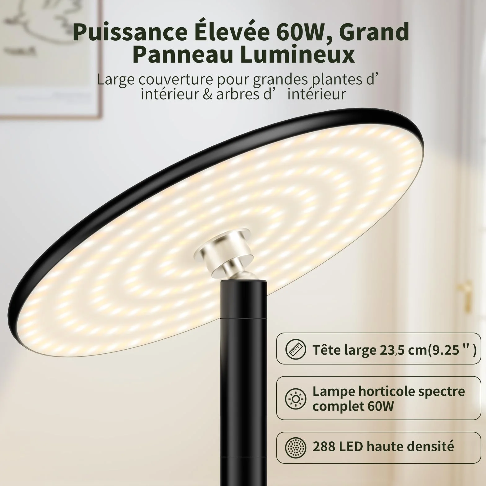 Lampe Horticole LED 60W sur Pied, Plein Spectre, Hauteur Réglable 216 cm, pour Grandes Plantes, Télécommande
