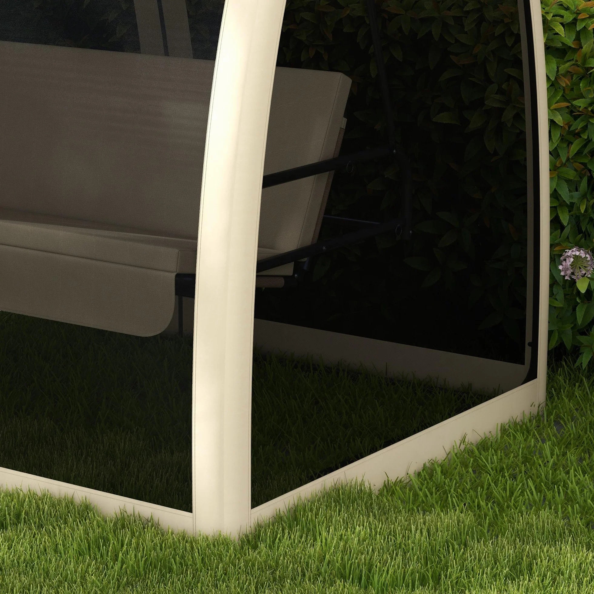 Outsunny Balancelle de Jardin Convertible 3 Places avec Auvent et Coussins, Beige