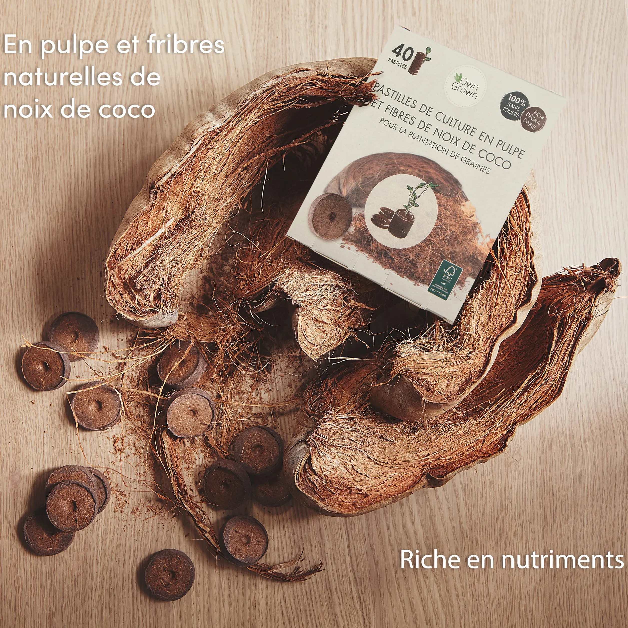Lot de 50 Pastilles Coco Semis Fibre Naturelle 16.5x12.5x9cm Jardinage
