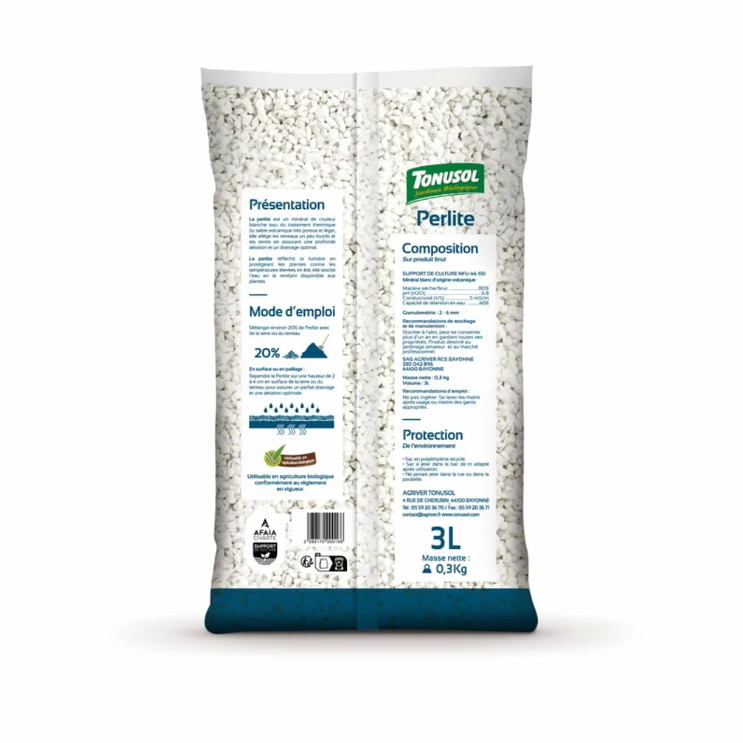 Perlite pour Plante 3L TONUSOL – Minéral Naturel, Drainage et Aération des Substrats, Régule l'eau et Air, Allège Terreaux, Fabriqué en France