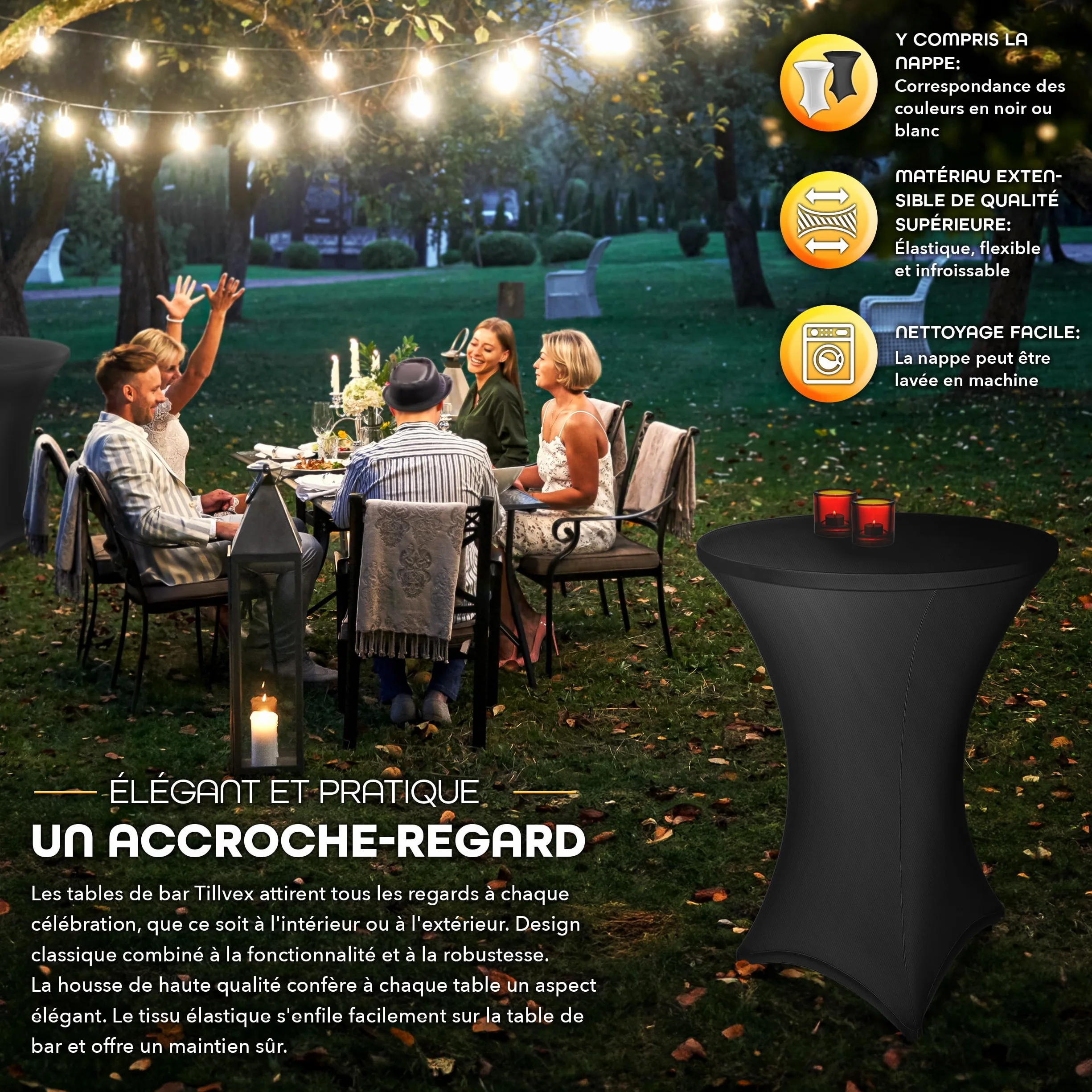 Tillvex Table haute Gastro pliable 70 cm - Table de bistrot ronde résistante aux intempéries