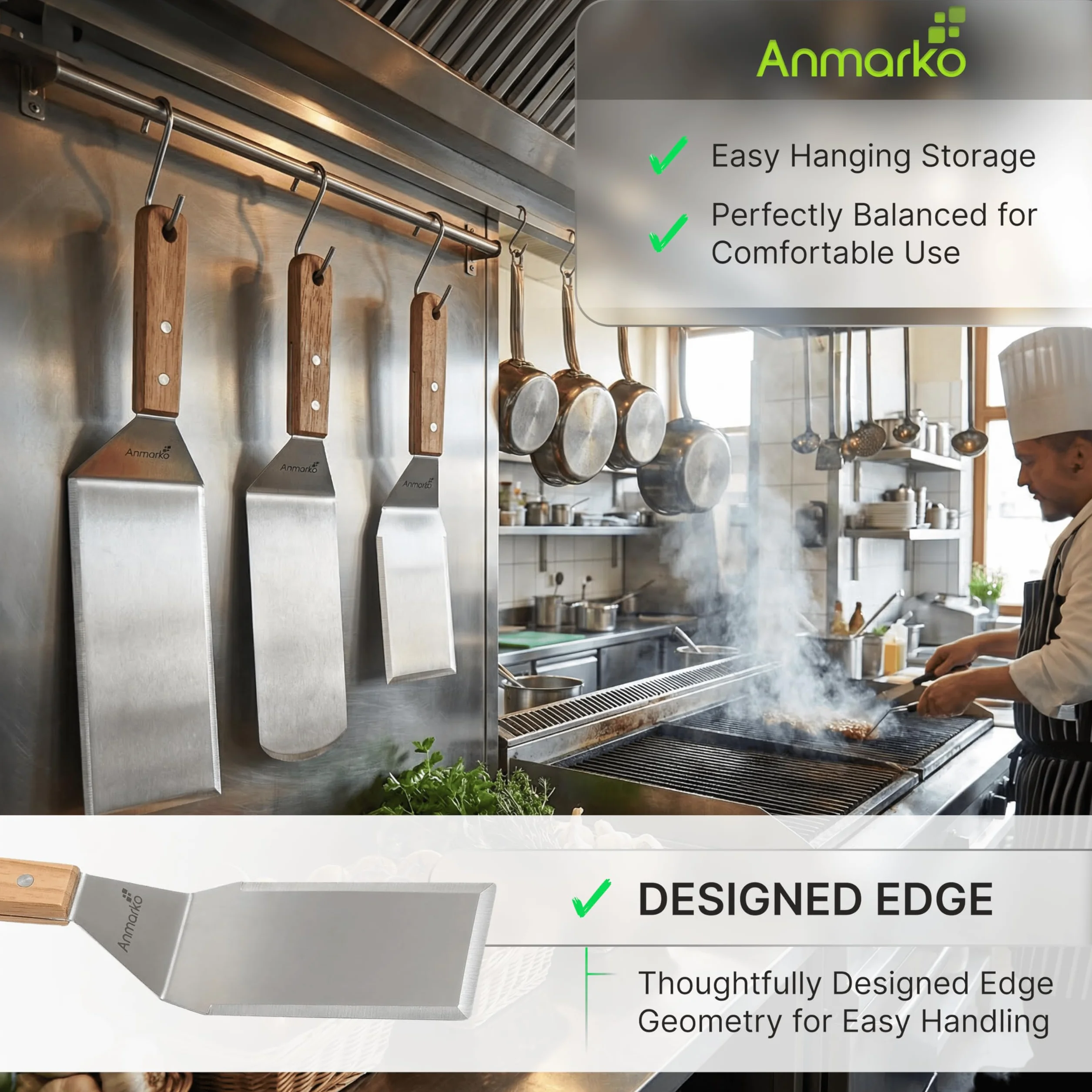 Spatule en métal acier inoxydable pour plaque de cuisson Teppanyaki, gril et barbecue