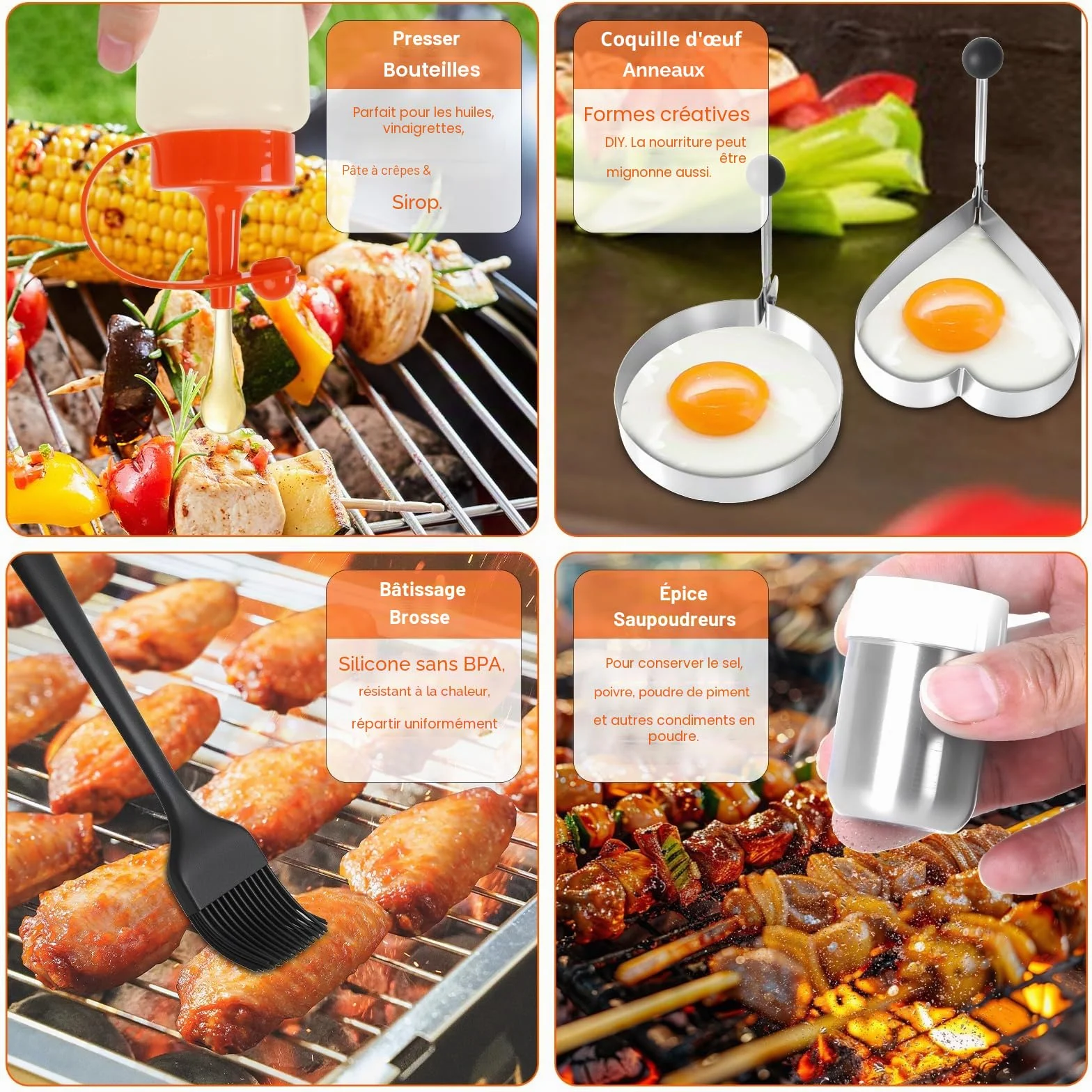 JUAUO Kit 27 Accessoires Plancha Barbecue Acier Inoxydable Inclut Presse à Steak Spatules Sac