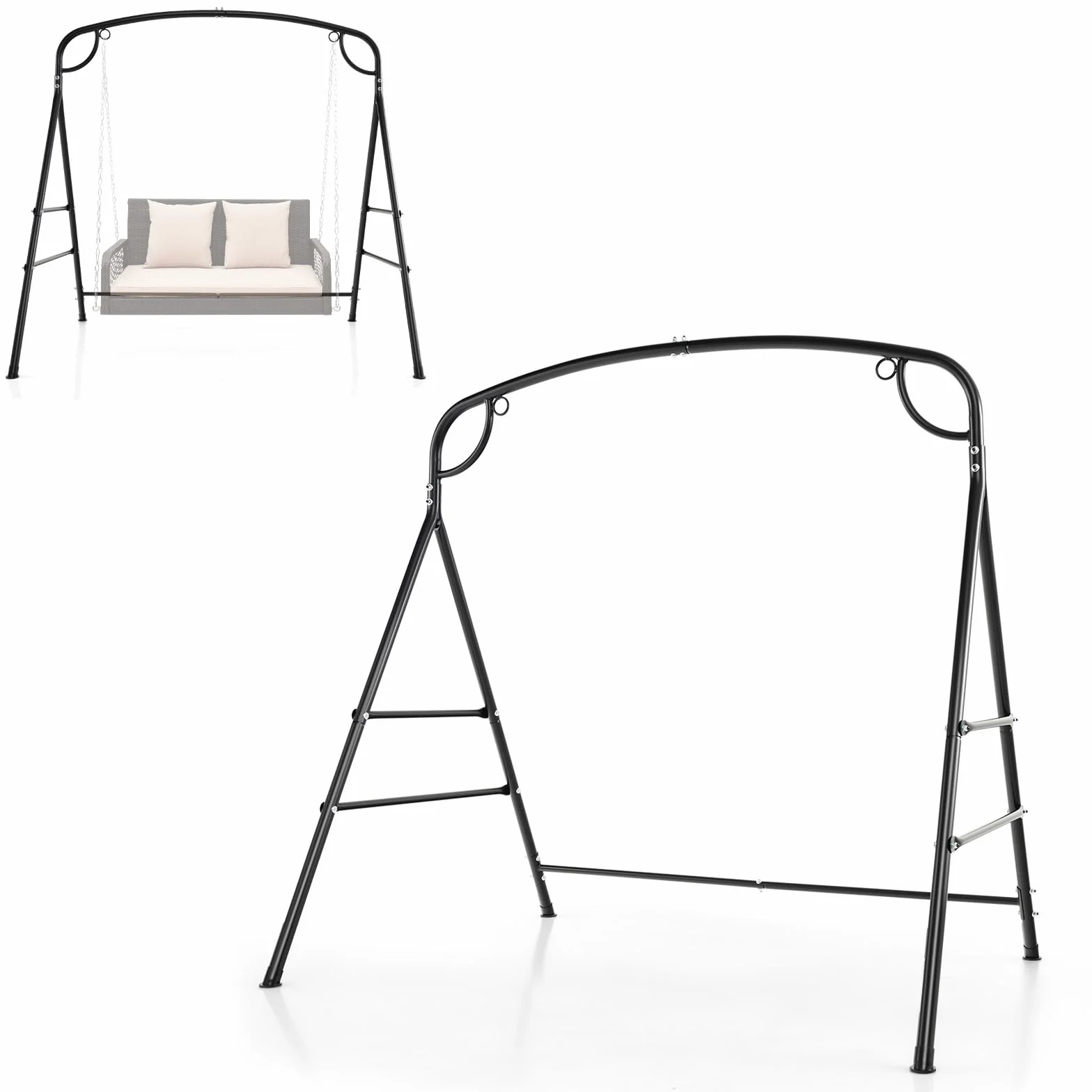 KOMFOTTEU Support de Balançoire en Métal 180 x 133 x 182 cm, Cadre pour Balancelle en Forme de A, Modèle I