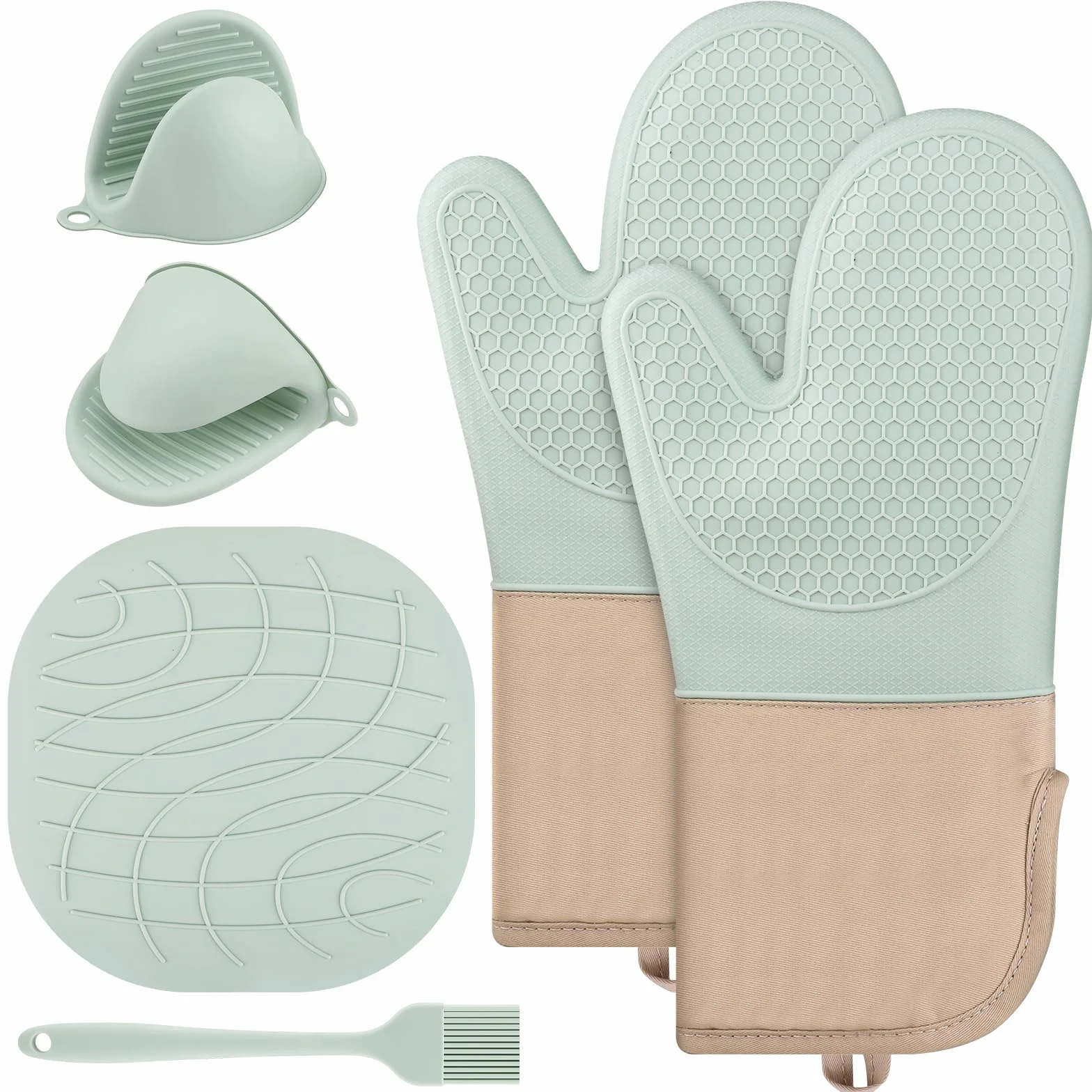 Set de 6 Gants de Cuisine en Silicone Résistants à la Chaleur 230°C pour BBQ Four
