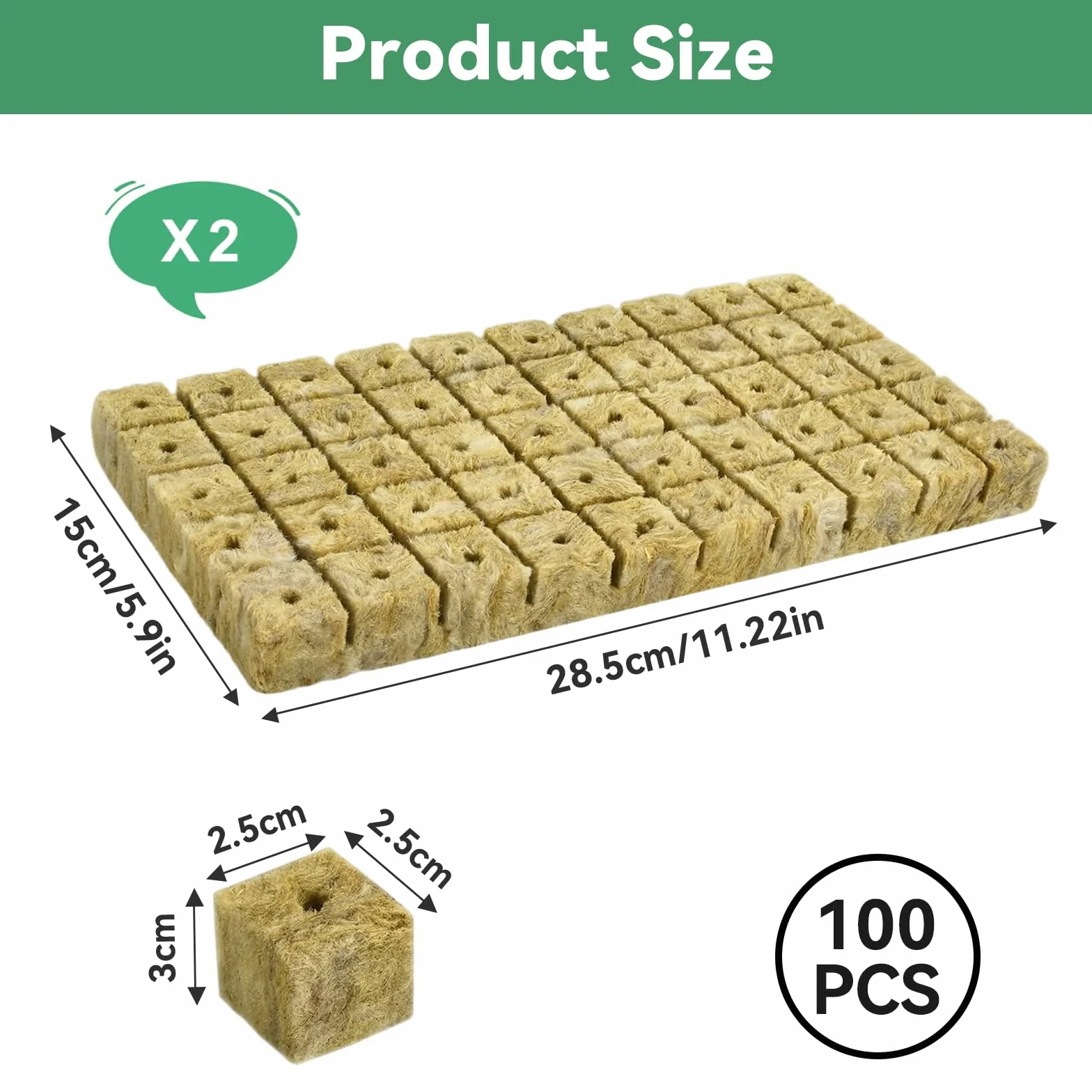 Cubes de Laine de Roche Respirant 2,5x2,5x2,5 cm 100 Pièces pour Hydroponie Boutures Plantation