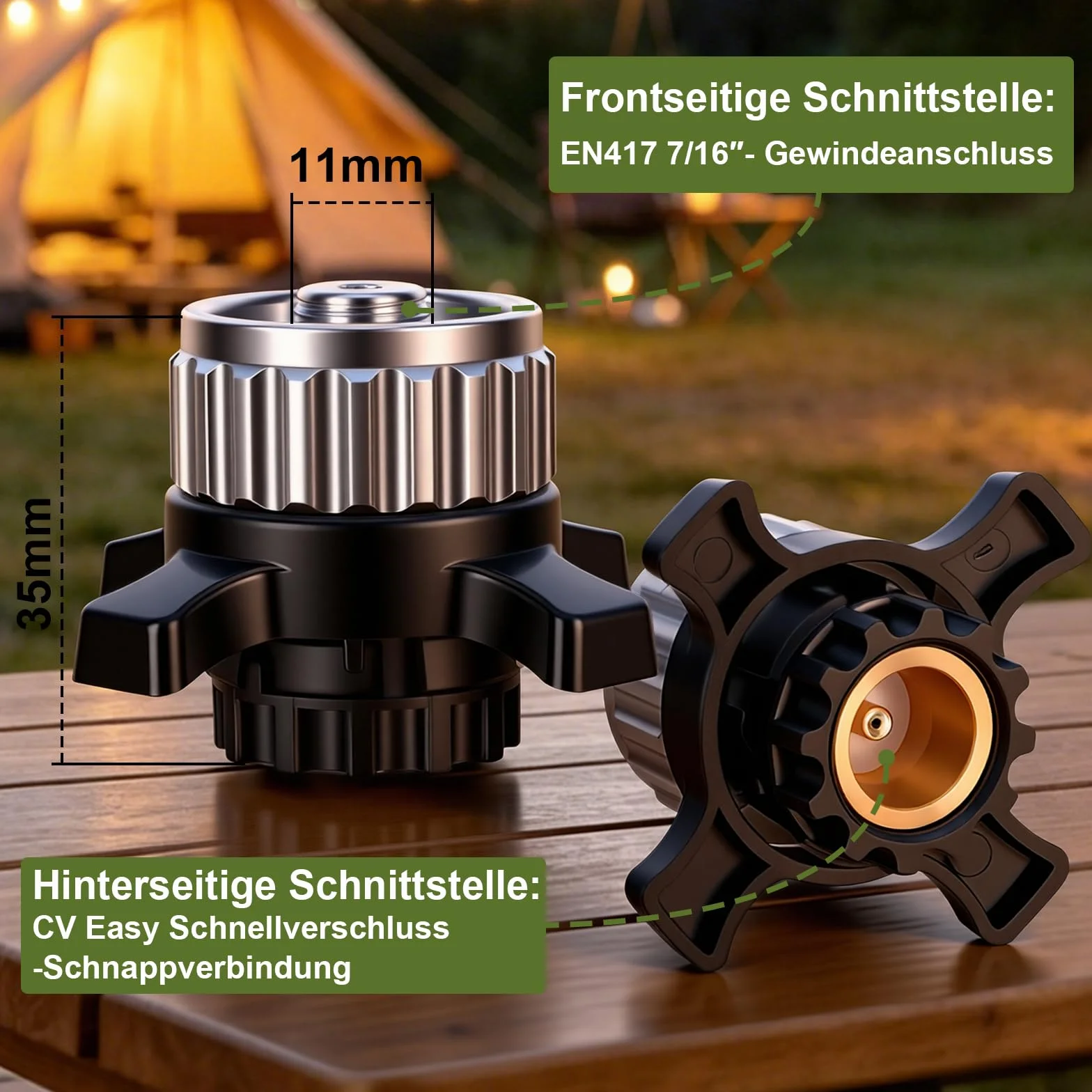 Adaptateur Cartouche Gaz Campingaz CV Easy Clic vers Valve EN417 Raccord Baïonnette Fileté 7/16" Réchaud