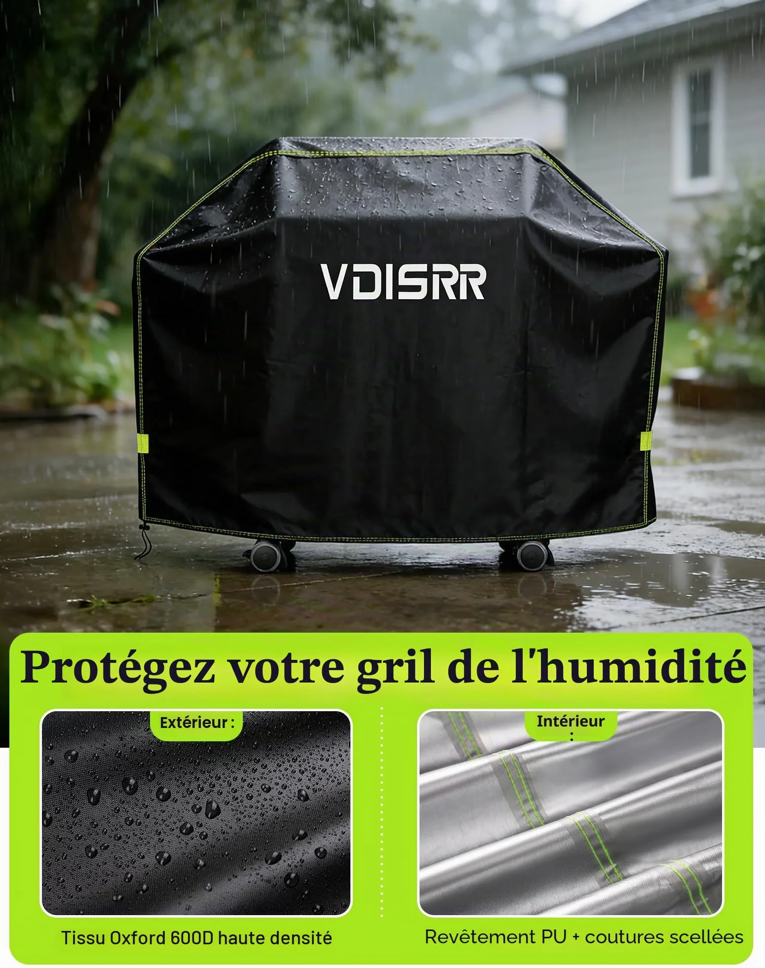 Housse Barbecue Exterieur 600D Oxford Impermeable 117 x 66 x 117 cm Anti-UV Anti-Vent