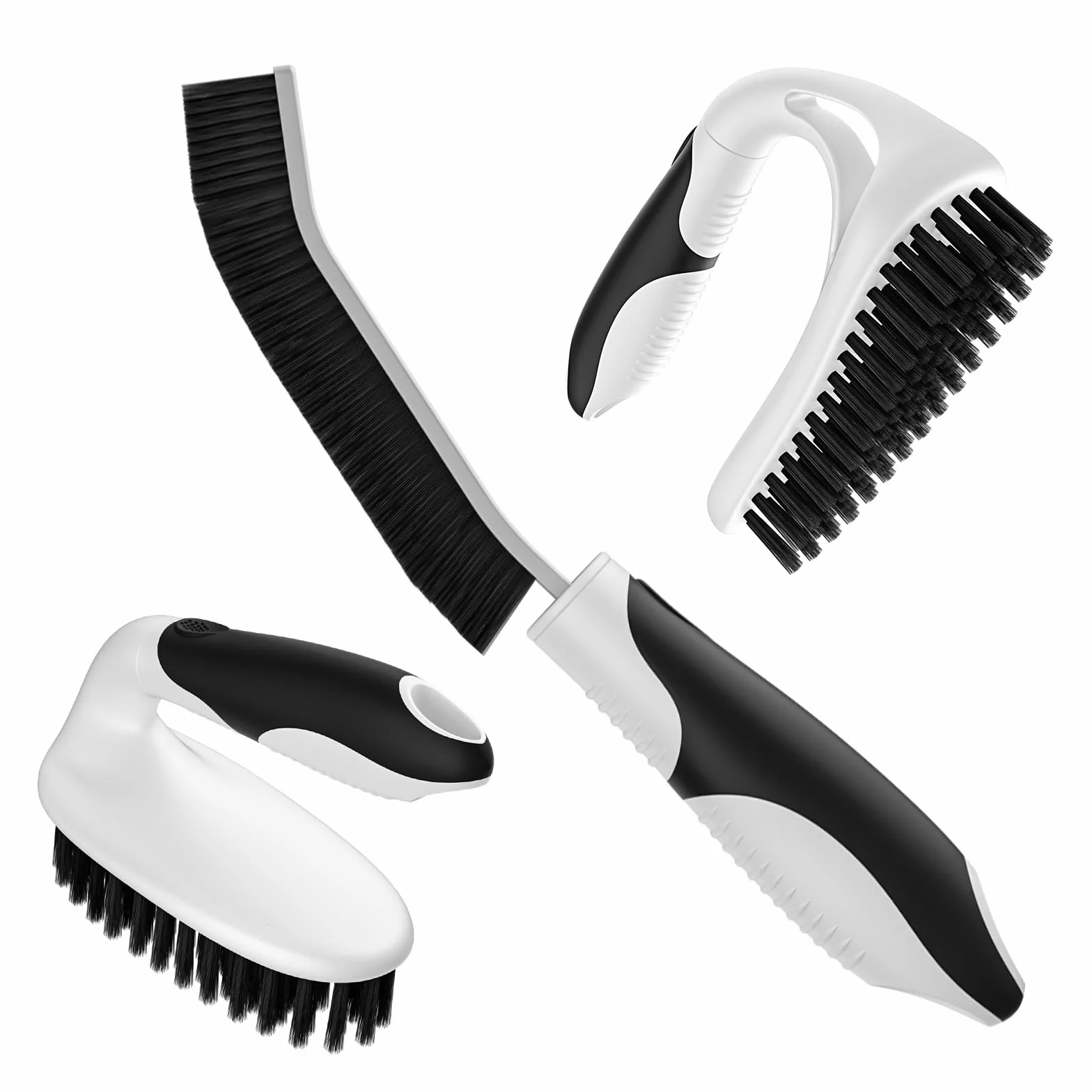 Cleangor Lot de 3 Brosses de Nettoyage, 2 Brosses Nettoyage Salle de Bain avec Manche Ergonomique et 1 Brosse à Joints, Brosse à Récurer pour Salle de Bain, Cuisine, Baignoire et Sol (3, Noir)