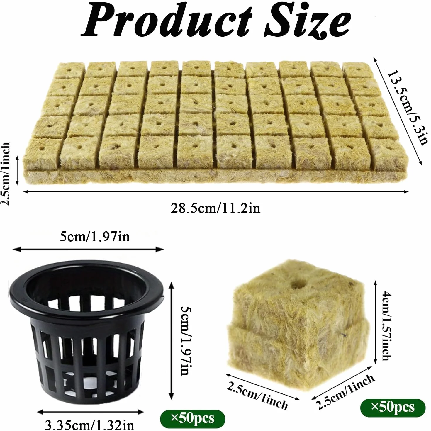 Kit de Culture Hydroponique Intérieur, 50 Cubes en Laine de Roche avec Pots, pour Semis Transplantation