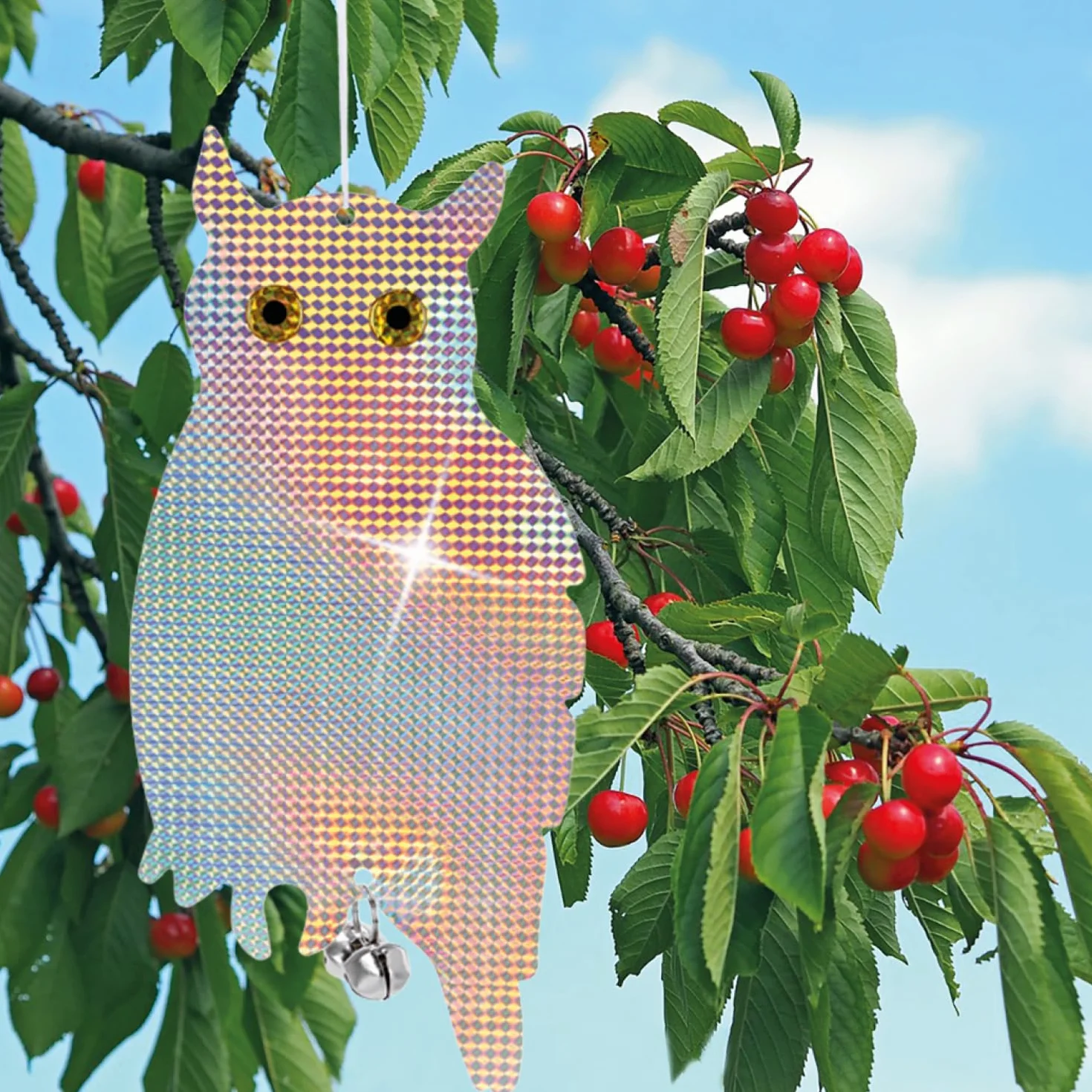 COM-FOUR® 2X Chouette factice effaroucheur d'oiseaux - Oiseau de Proie Artificiel avec Clochette et Feuille réfléchissante