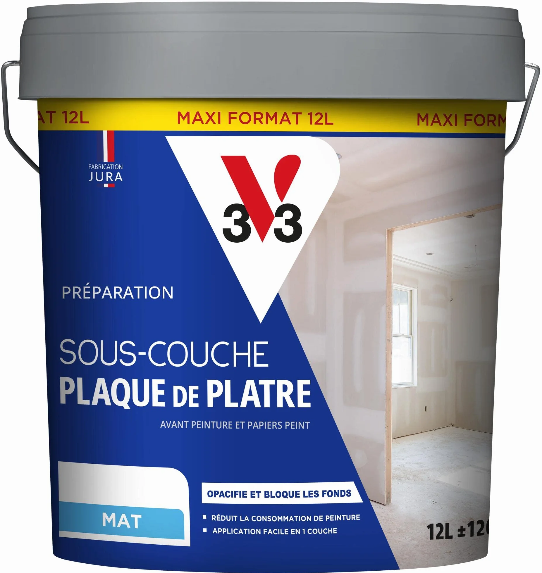V33 SOUS-COUCHE PLAQUE DE PLATRE, Préparation avant peinture et papier peint, Blanc mat, 12L