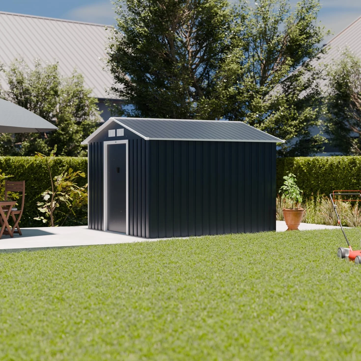 Abri de Jardin en métal Calaisis 7.06m² Gris Anthracite et Blanc Cabane à Outils Deux Portes coulissantes