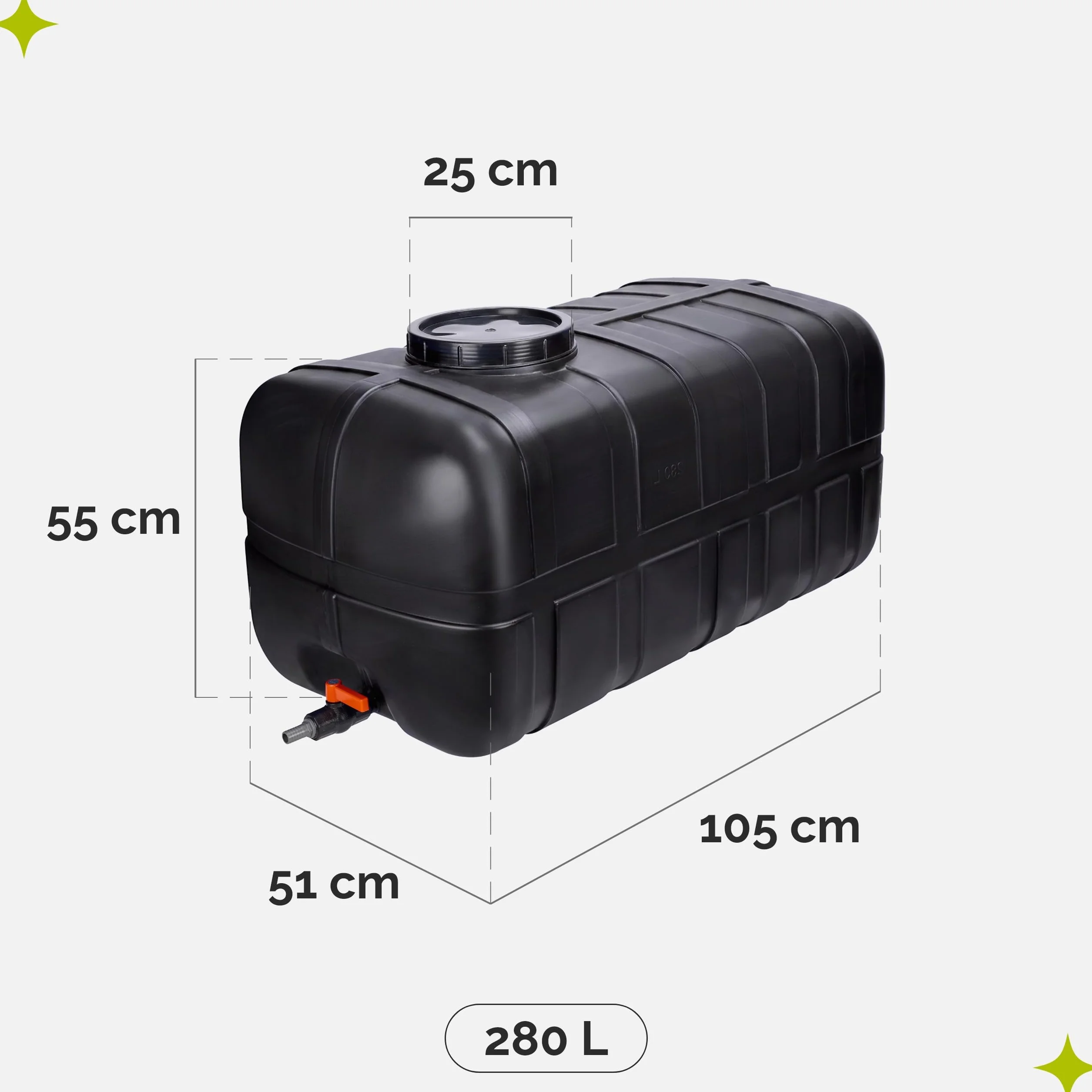 Garronda Réservoir d’Eau 280 litres avec Couvercle – Grand Récupérateur d’Eau de Pluie Noir