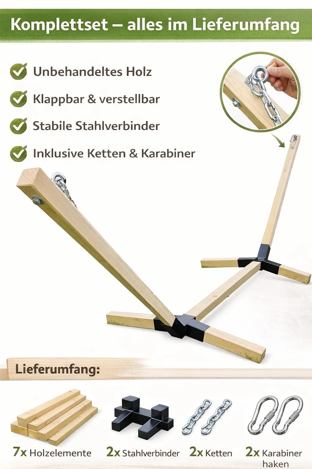 Hamac en bois non traité pliable réglable charge maximale 150 kg universel