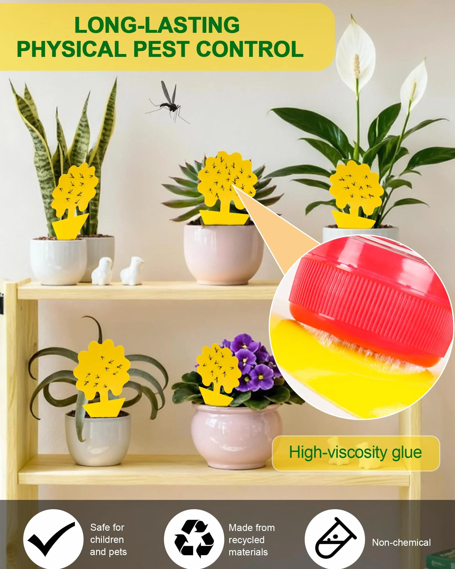 Pièges à Insectes Double-Face Étanche Jaunes, Anti Moucherons Intérieur, 30 Pcs