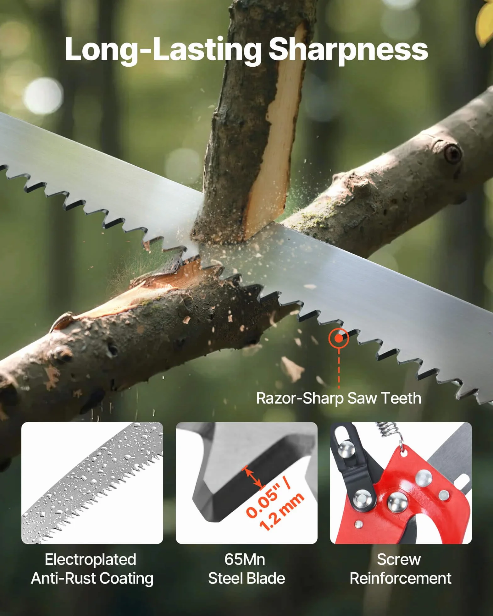 VEVOR Scie à Élaguer Extensible, 2,15-8,09 m, Scie sur Perche Manuelle, Lame Acier Tranchante, avec Ciseaux, 8 Perches Fibre de Verre, Outil Élagage pour Tailler Branches Hautes, Palmiers, Arbustes