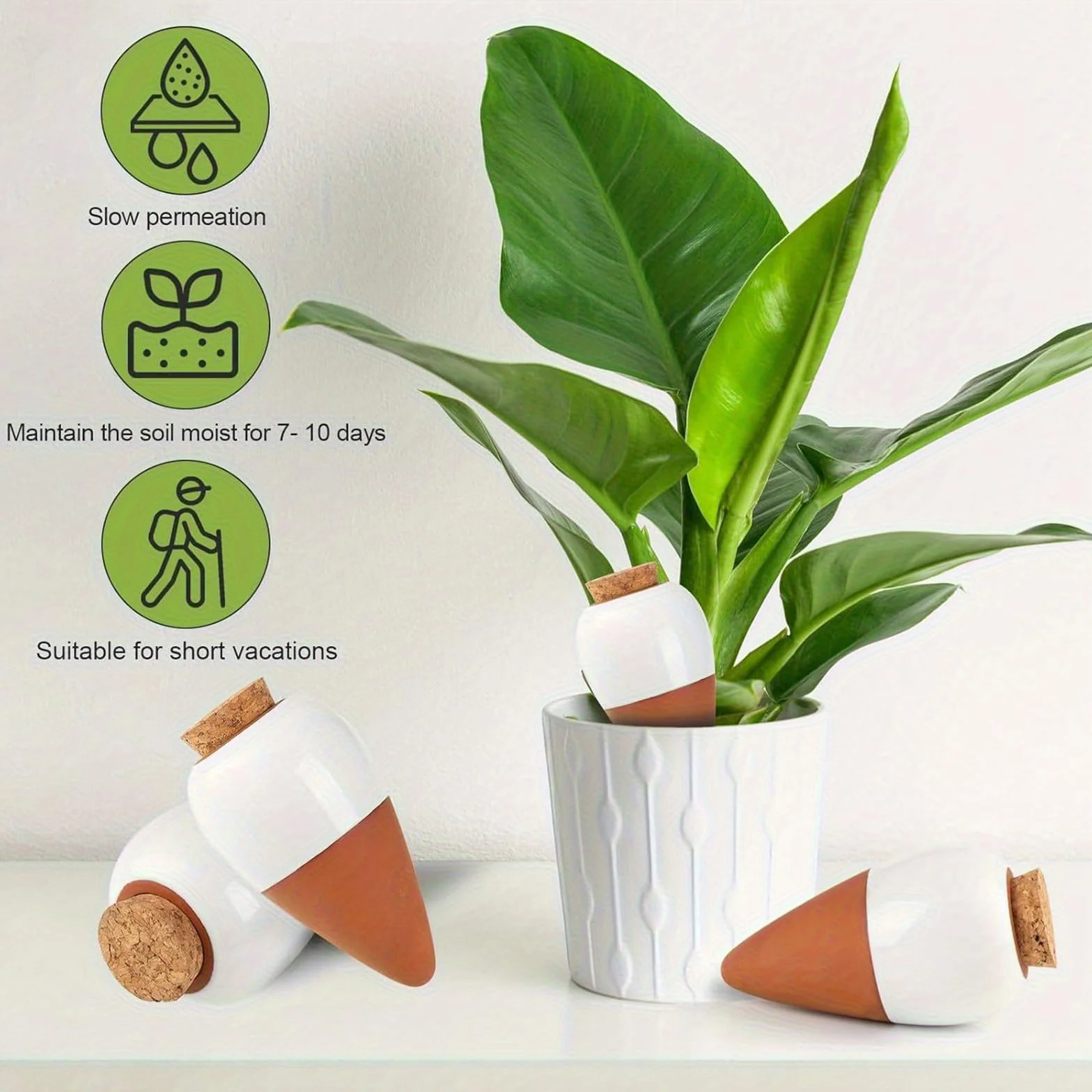 Oyas A Planter Terre Cuite Lot de 4 Ollas Arrosage Automatique pour Plante Intérieur Extérieur Cône en Argile