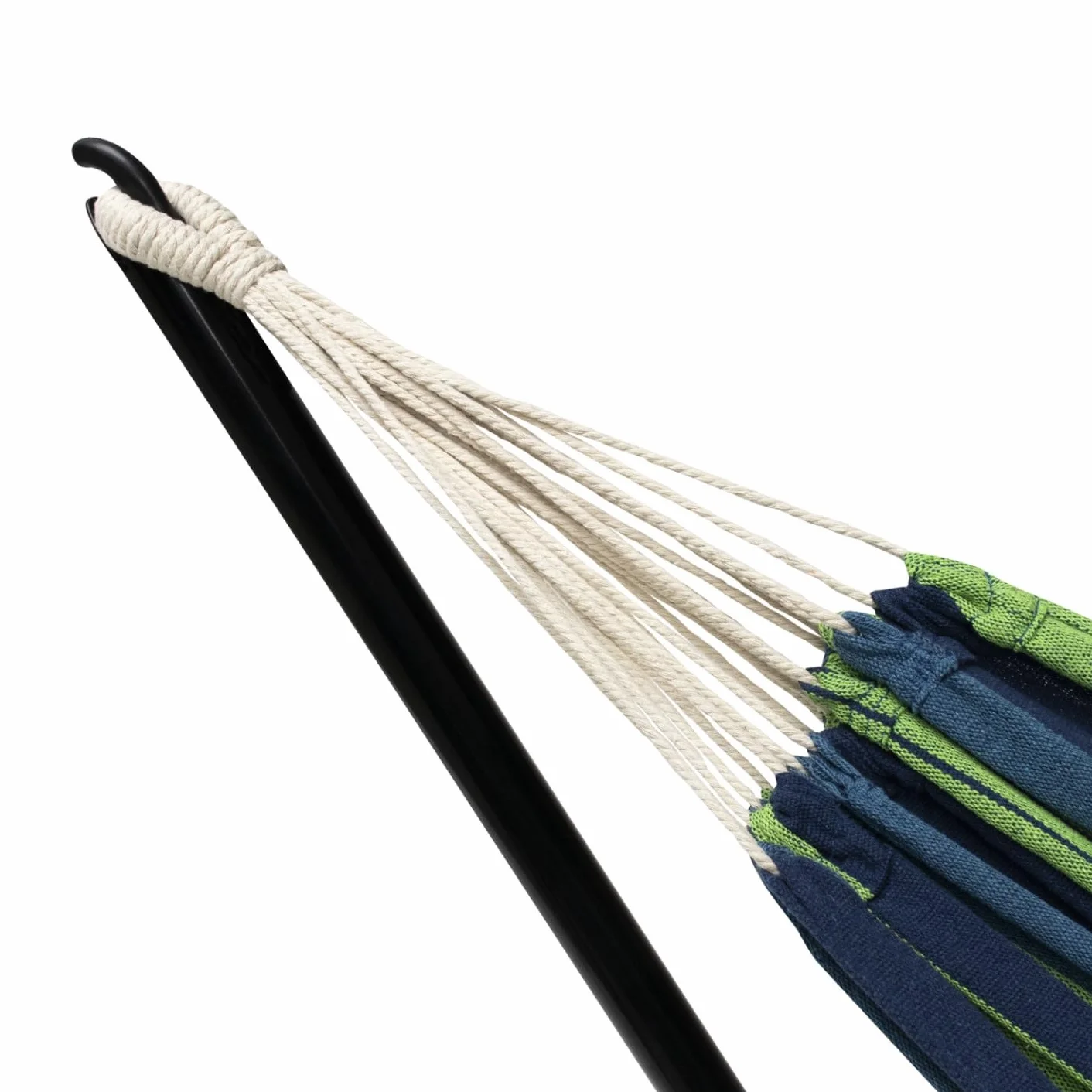 Hamac avec Support métal Noir et Toile rayée Bleue et Verte