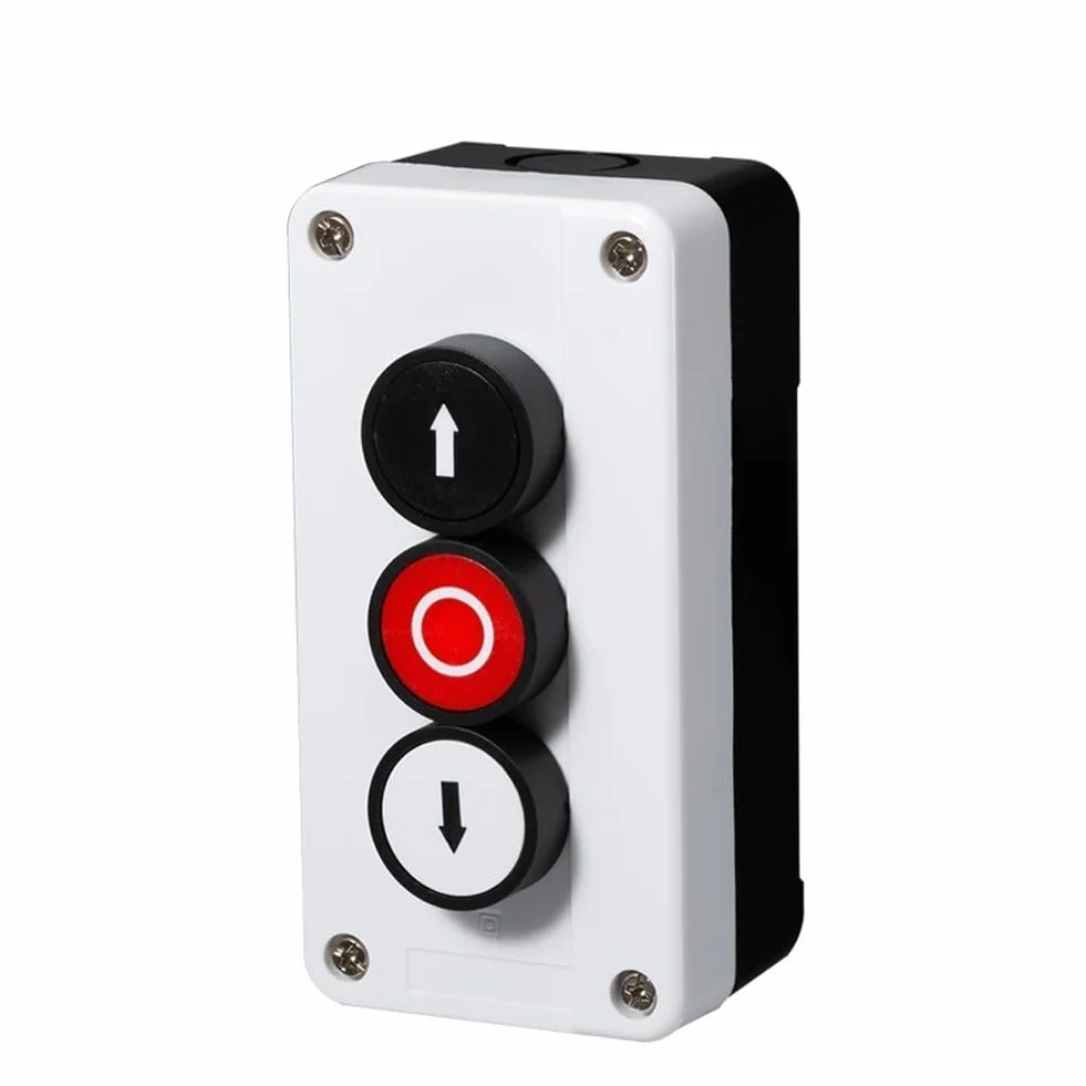Boîtier de commande à bouton poussoir avec trois positions et design étanche pour une gestion électrique fiable