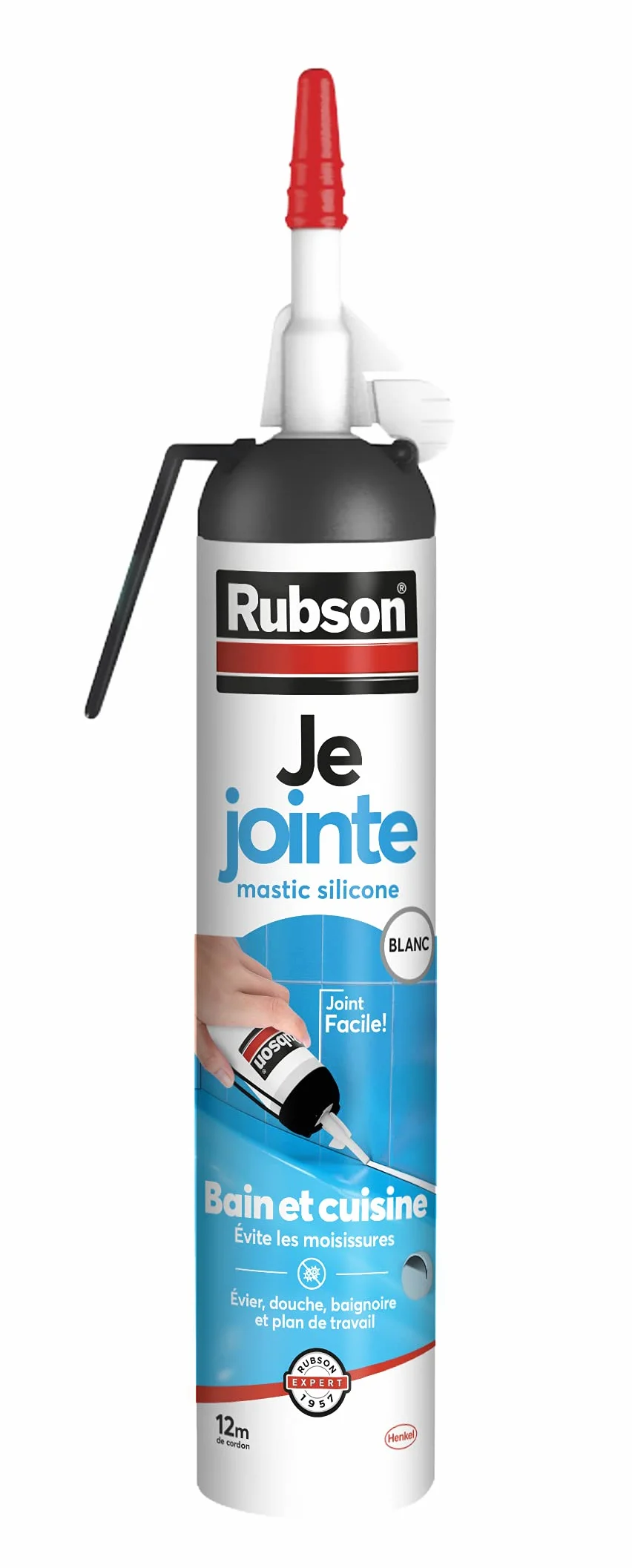 Rubson – Je Jointe Mastic Blanc 200 ml, mastic étanche anti-moisissure en aérosol prêt à l'emploi, silicone durable pour joints sanitaires spécial Bain & Cuisine
