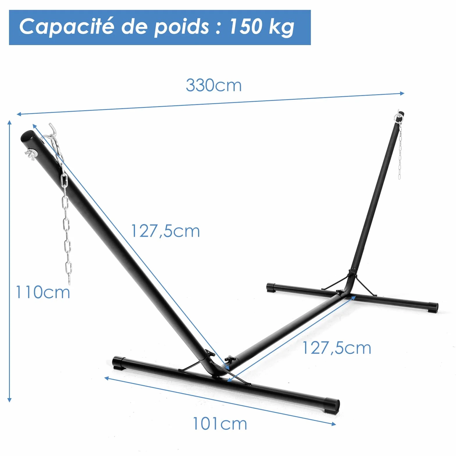 COSTWAY Support Hamac en Métal 150kg 324x104.5x108cm Noir